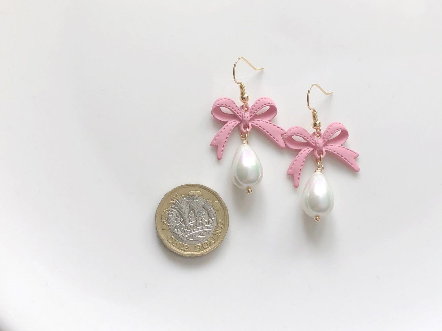 Brown bowknot and Faux teardrop Pearl stud / clip on Earrings, Gift for her