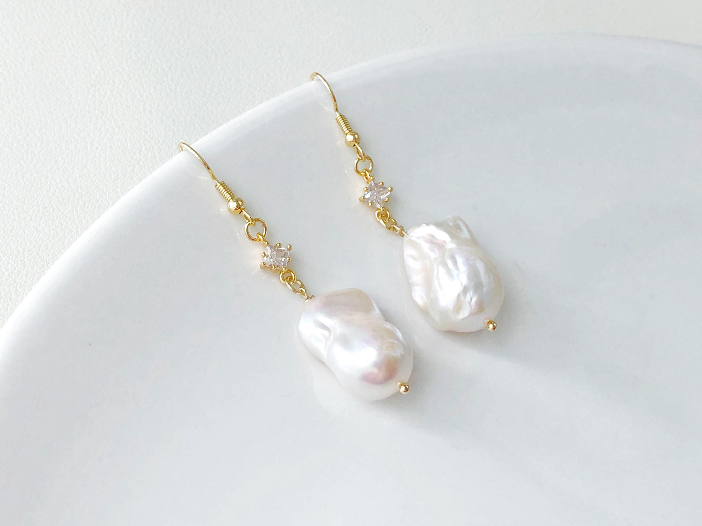 Baroque Ivory Pearl Earrings, Stud Hook Clip On Options Irregular Freshwater Pearl Drop Earrings with Star Charm Elegant Gift for Her