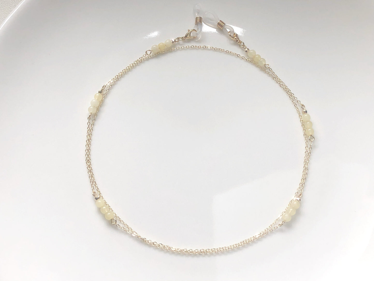 Quartz Beaded Eyeglass Chain Gold Metal Glasses Holder Necklace White Crystal Sunglasses Strap Minimalist Eyewear Accessories Gift, Lanyard