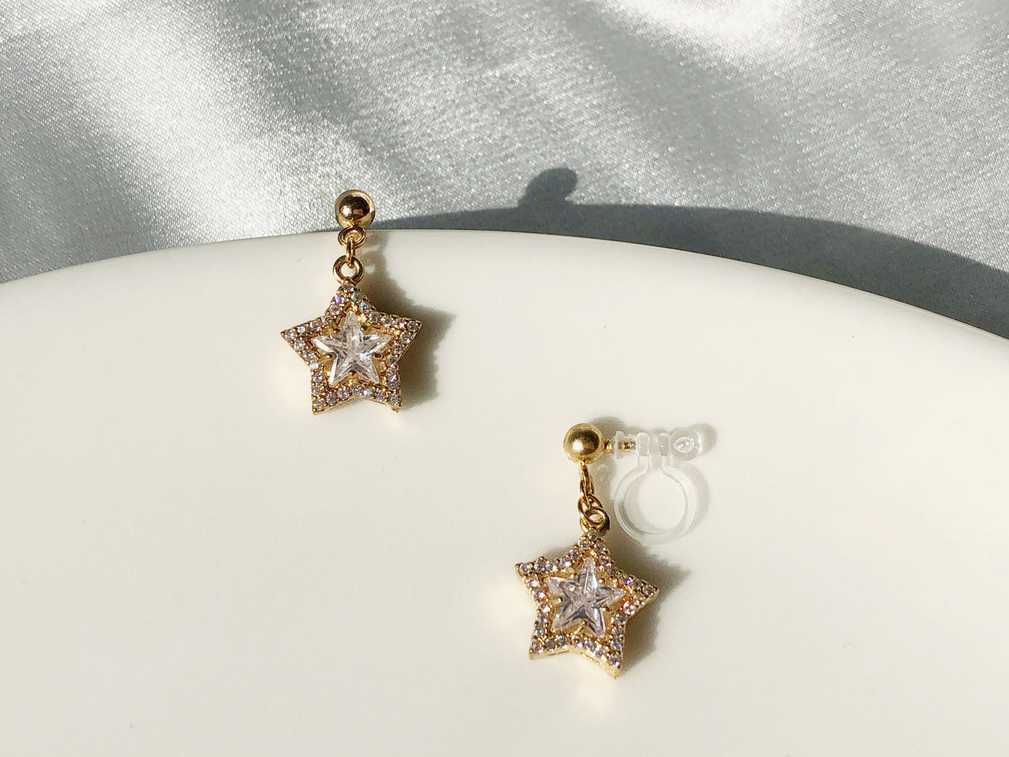 Dainty dangle Star stud/ clip on Earrings, gift for her