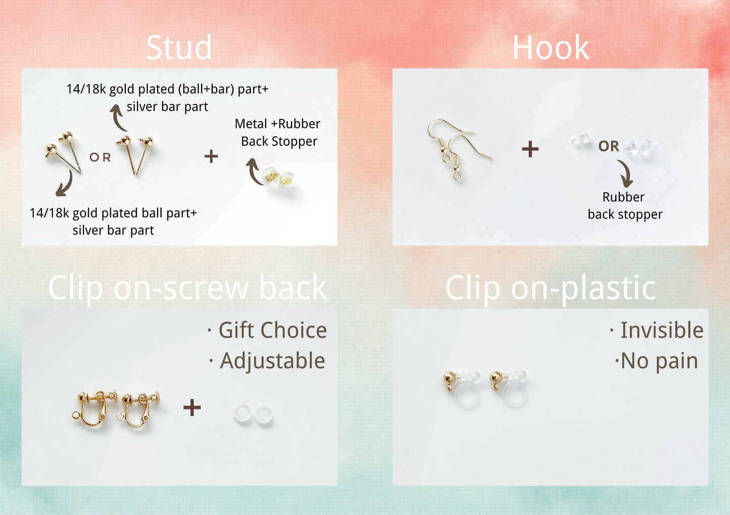 Gold colour leaves clip on/ stud Earrings, Gold plated Dainty dangle pendant, Gift for her