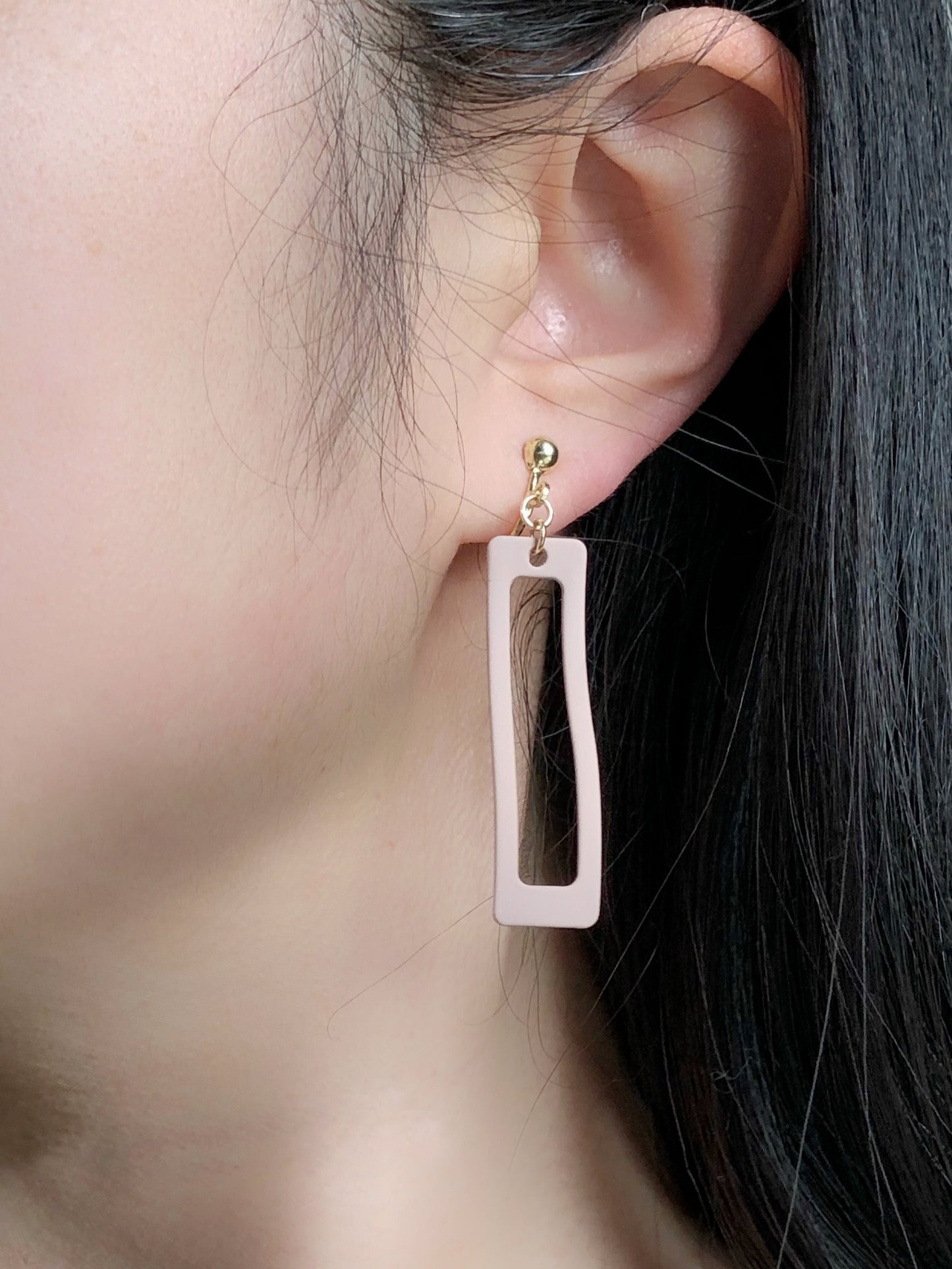 Green/ Yellow/ pink rectangle Ring clip on Earrings, Geometric dangle pendant, Gift for her