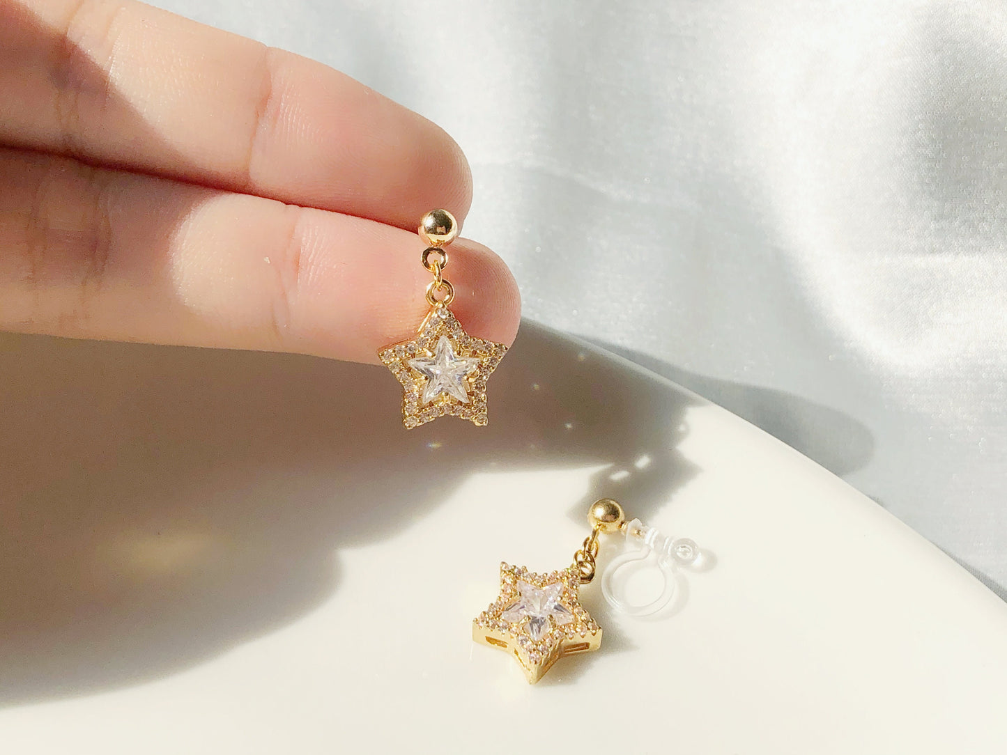 Dainty dangle Star stud/ clip on Earrings, gift for her