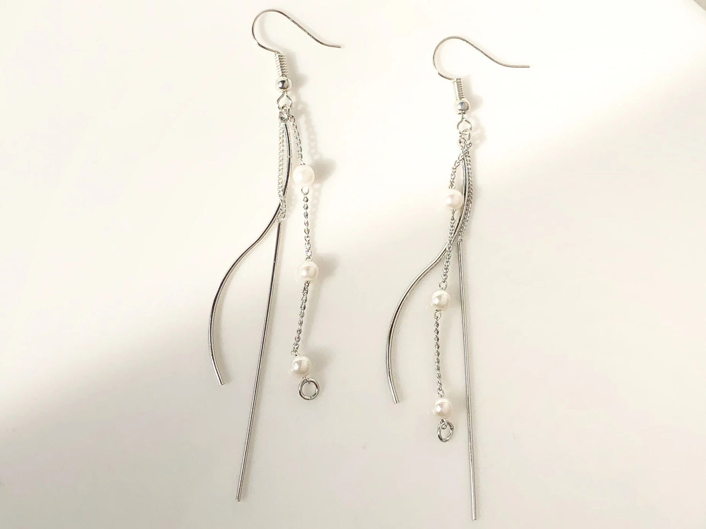 Dainty Gold or Silver Tassel Earrings | Faux Pearl Clip On or Stud | Long Drop Gift for Her | Minimalist Bridesmaid Jewellery