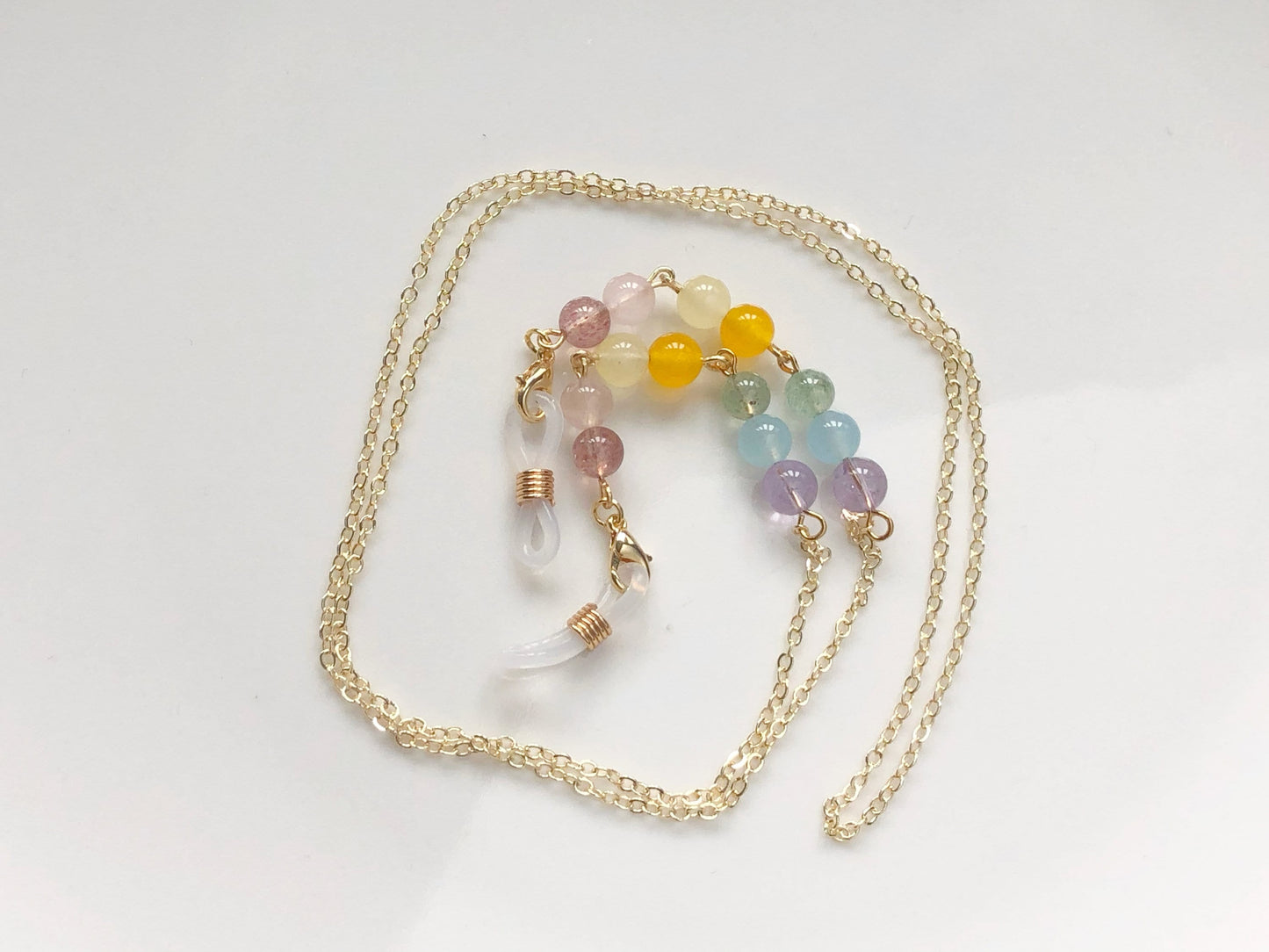 Colourful Quartz Beaded Eyeglass Chain Sunglasses Holder Pastel Beads Glasses Strap Gold Tone Jewellery Eyewear Necklace Gift for Her Women