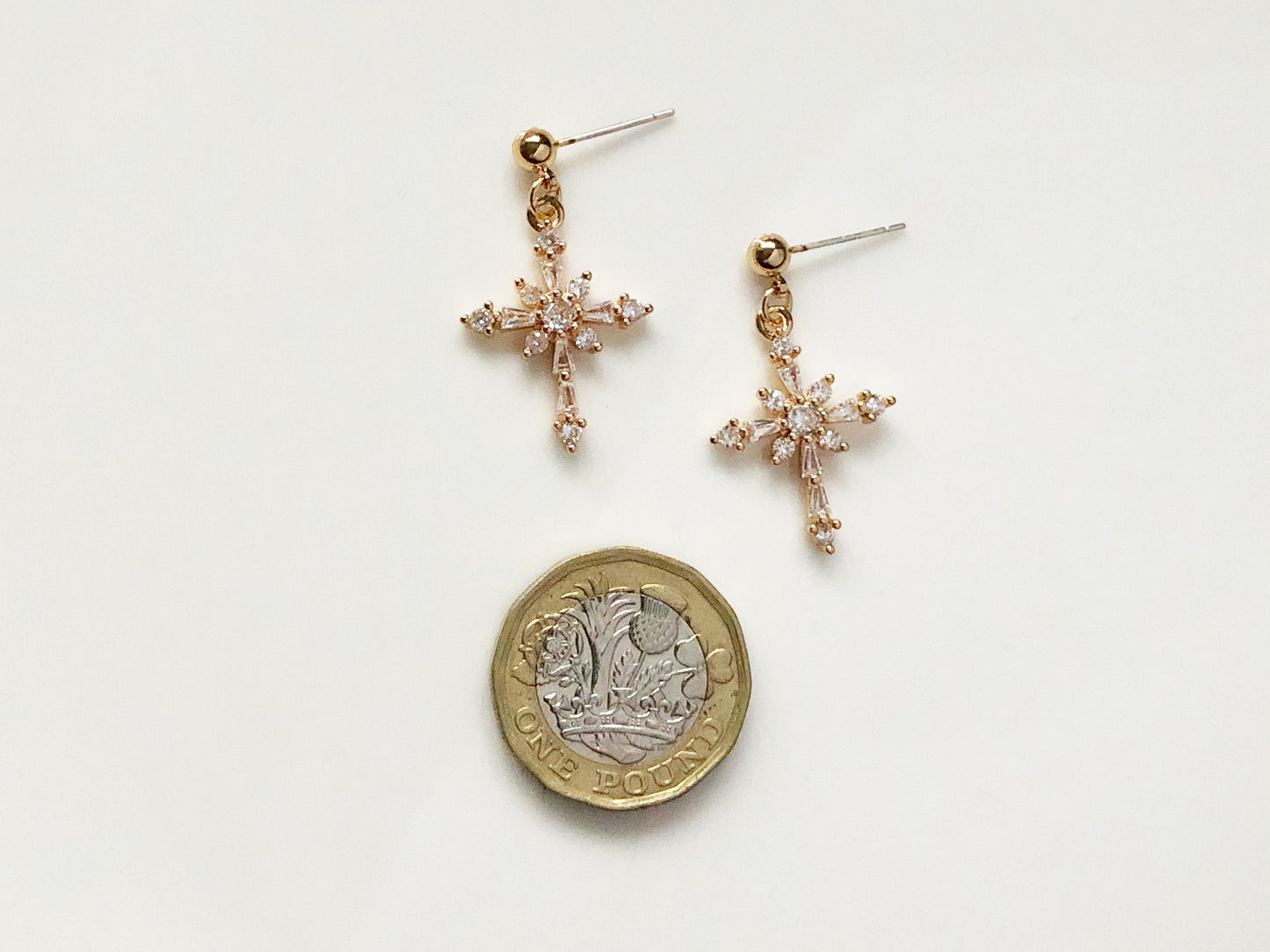 Gold colour Dangle Cross Hook/ clip on Christmas Earrings, Dainty Xmas cross earrings