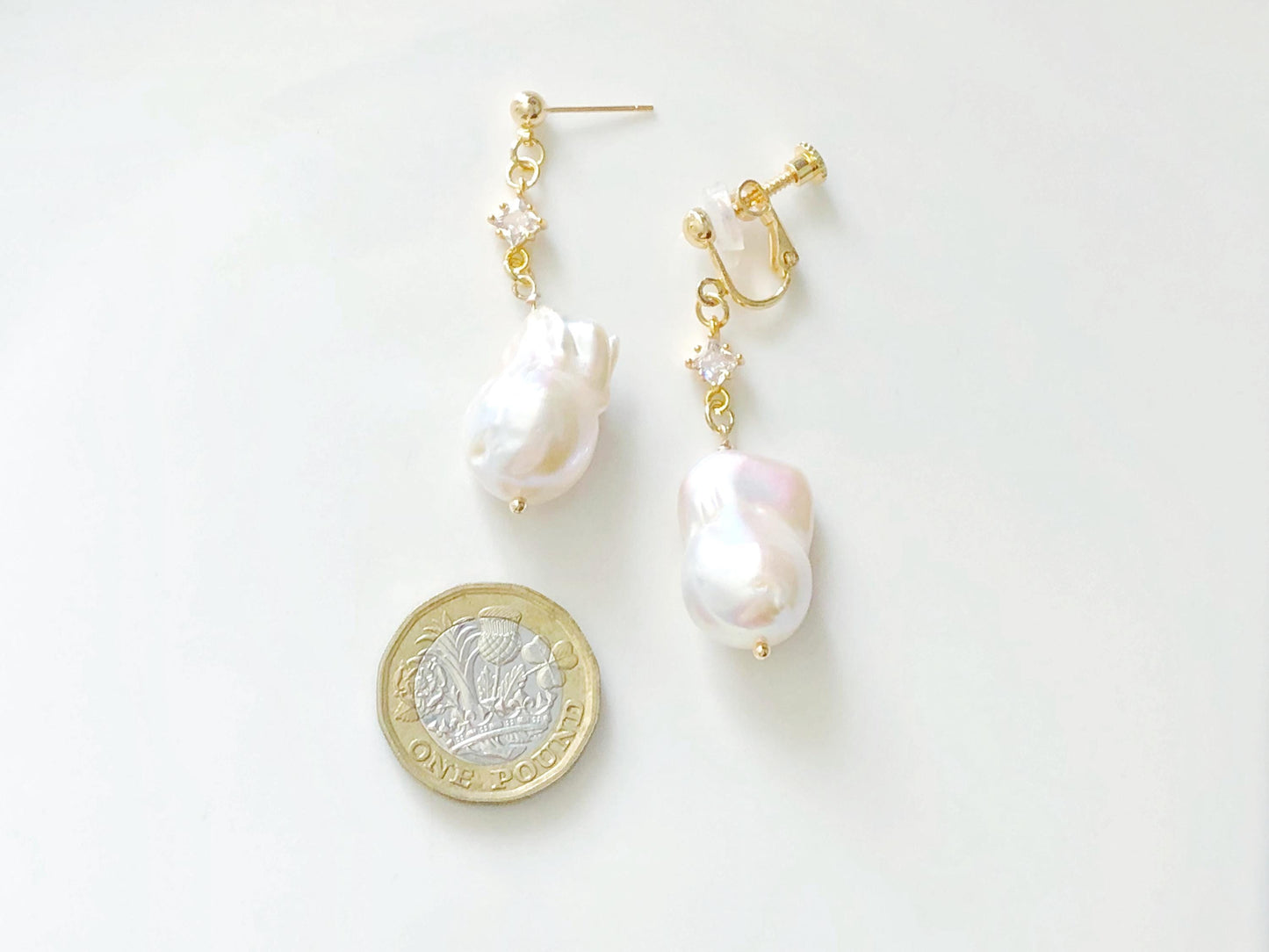 Baroque Ivory Pearl Earrings, Stud Hook Clip On Options Irregular Freshwater Pearl Drop Earrings with Star Charm Elegant Gift for Her