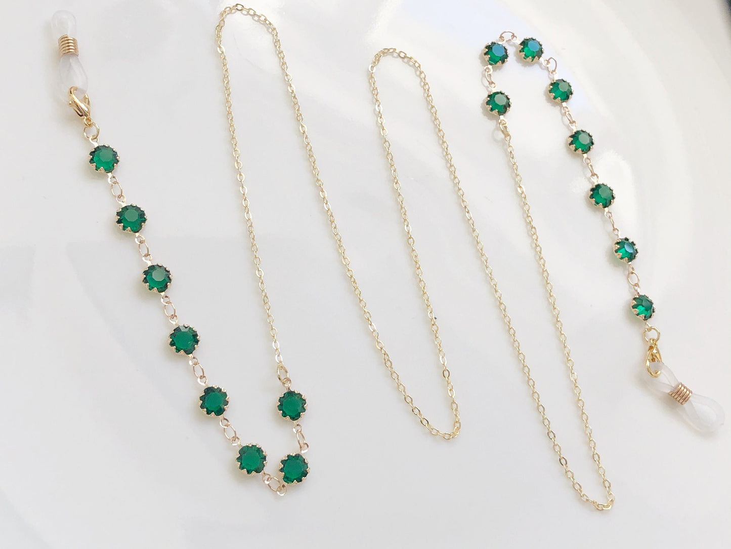 Dainty Green Zirconia glasses chain, Delicate sunglasses chain, Travel essential, gift for mother, Valentines Gift for her, Lanyard