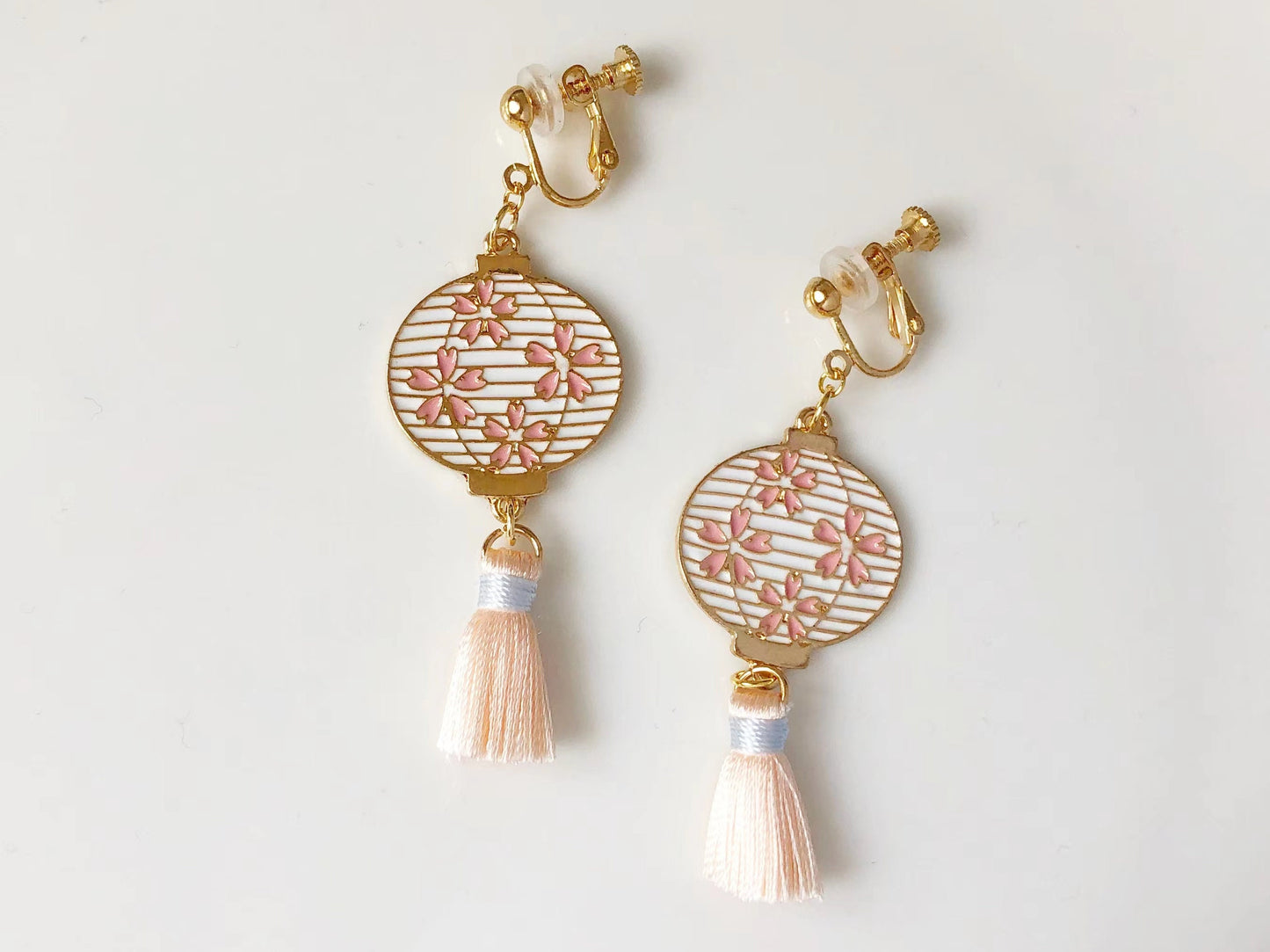 Chinese/Japanese lantern Clip-on/ stud earrings with beautiful tassel, Luna new year gift, Cute handmade gift for her, Luna new year gift