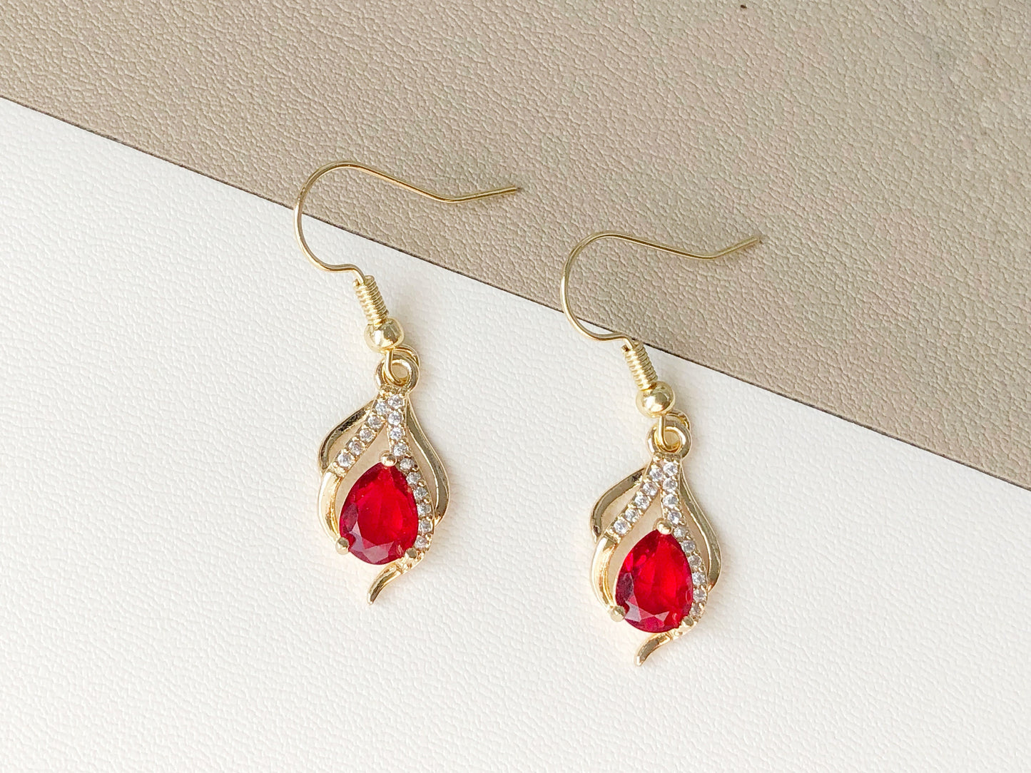 Dainty Green/ red/ White flower pendent Earrings, Delicate dangle jewellery, Gift for her