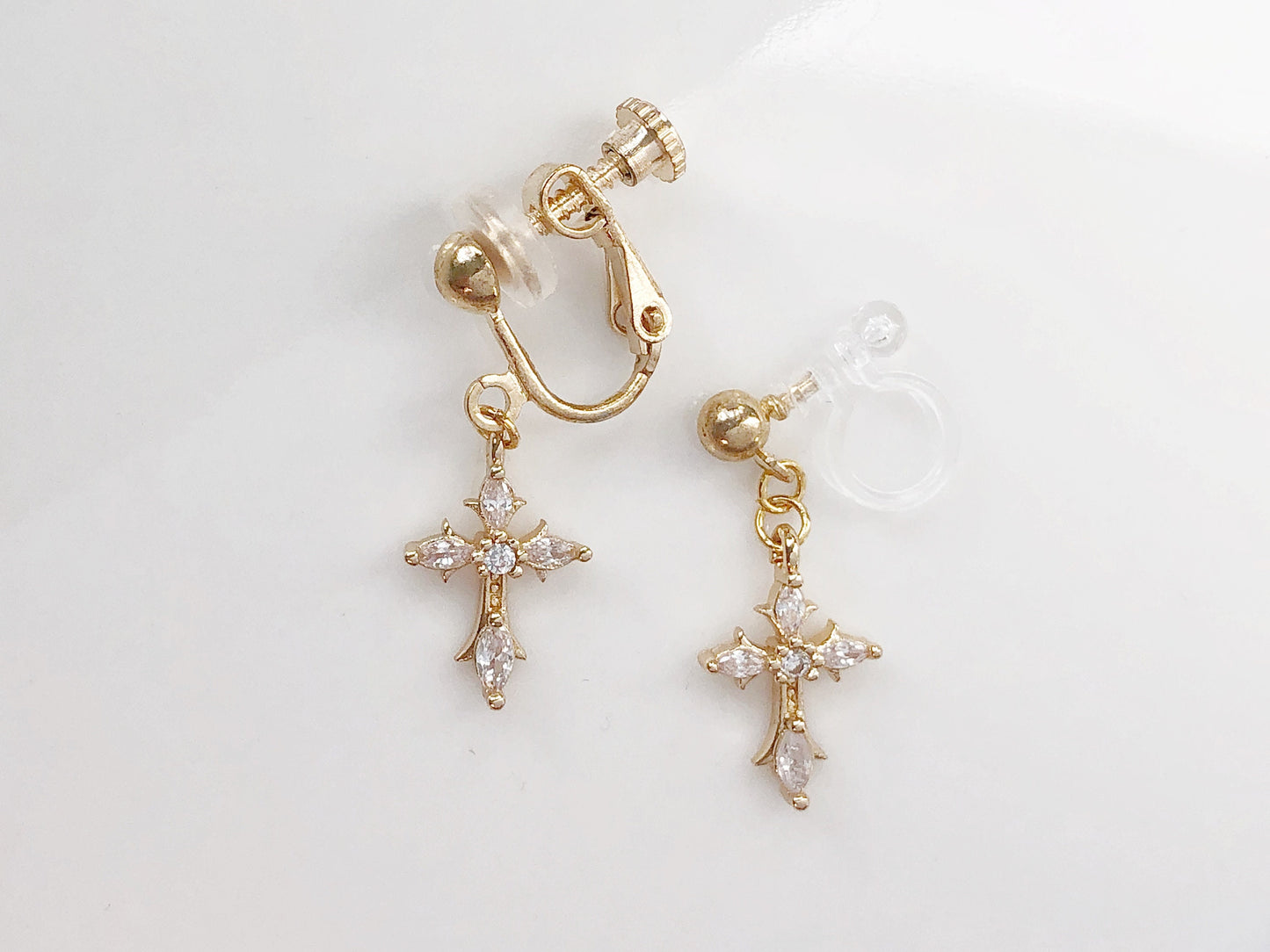 TINY Gold colour Dangle Cross Hook Earrings, Dainty cross earrings