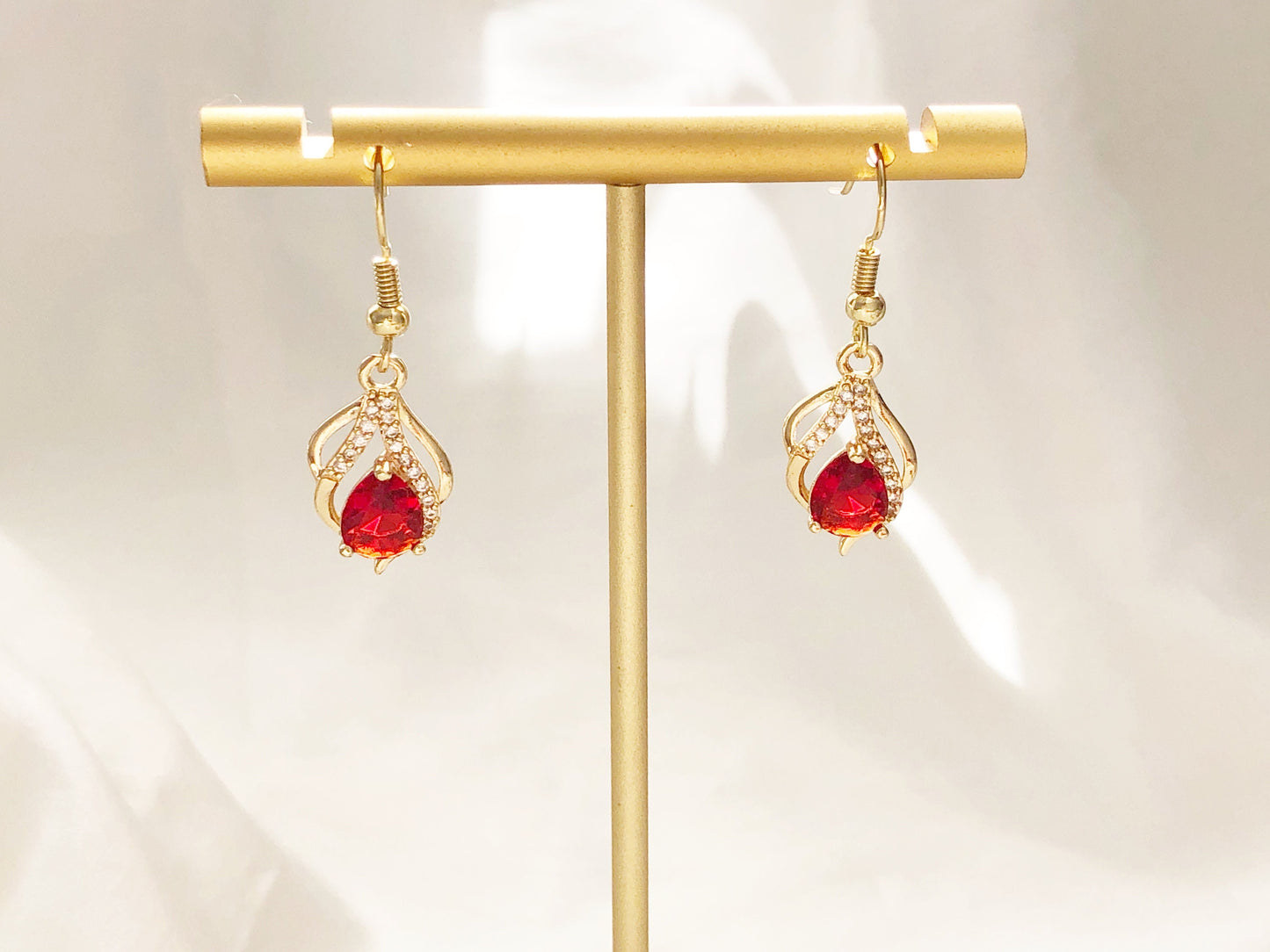 Dainty Green/ red/ White flower pendent Earrings, Delicate dangle jewellery, Gift for her