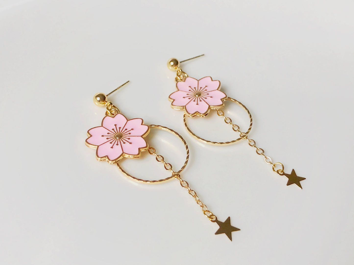 Sakura Cherry Blossom Earrings | Enamel Floral Jewellery | Clip On or Stud | Spring Gift for Her | Non Pierced Option