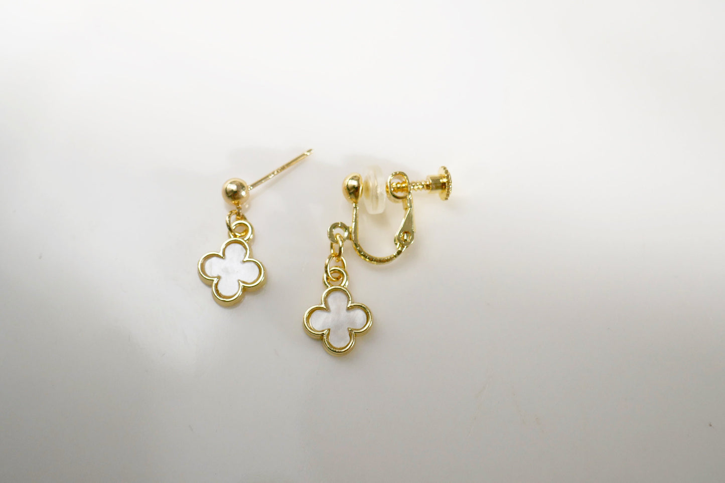 White & Black Four Leaf Clover Earrings | Dangle Drop Jewelry | Gift for Her | Handmade Floral Earrings