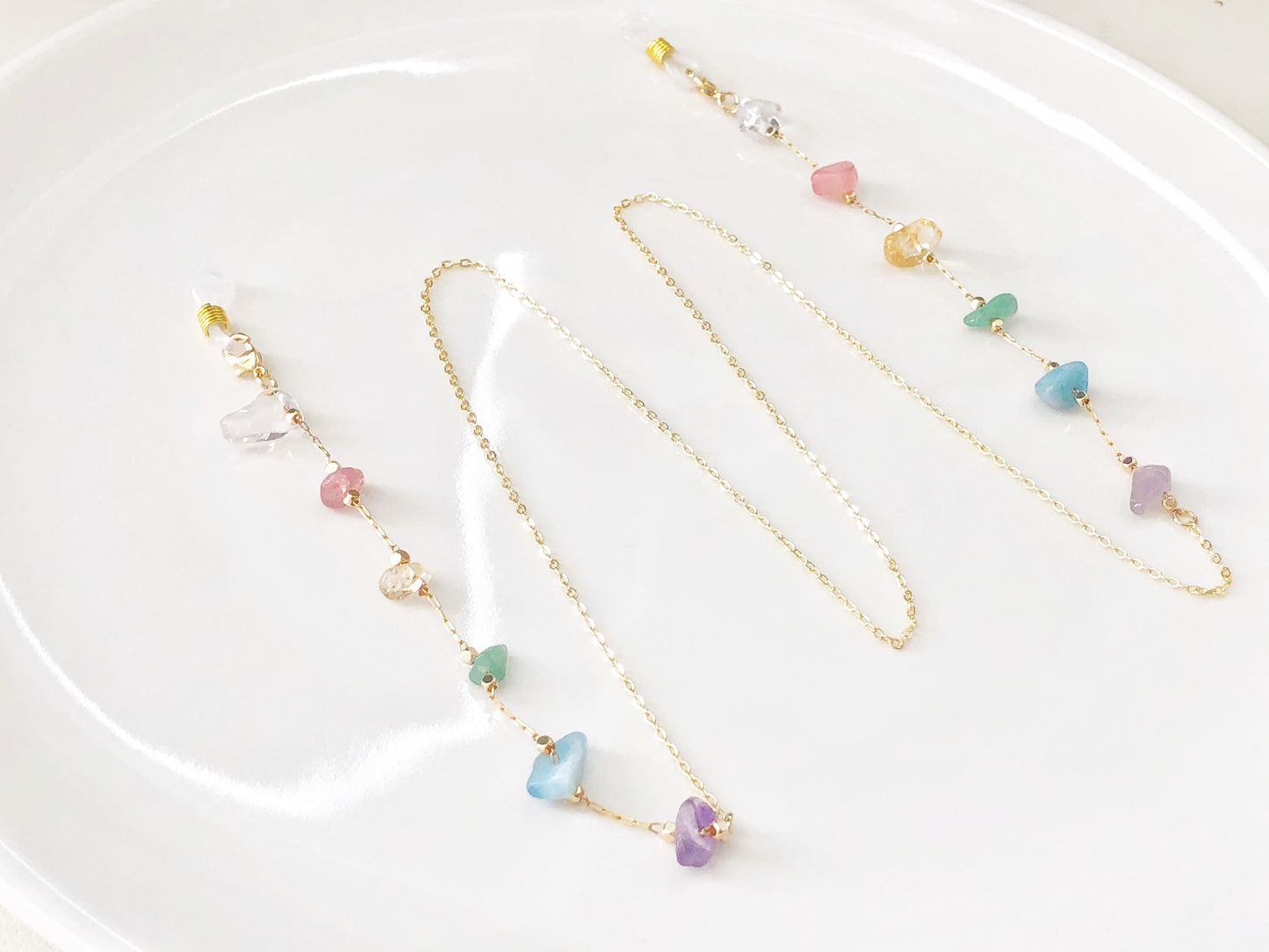 Dainty colourful Rainbow quartz glasses chain, Delicate sunglasses chain, Travel essential, gift for mother, Valentines Gift for her