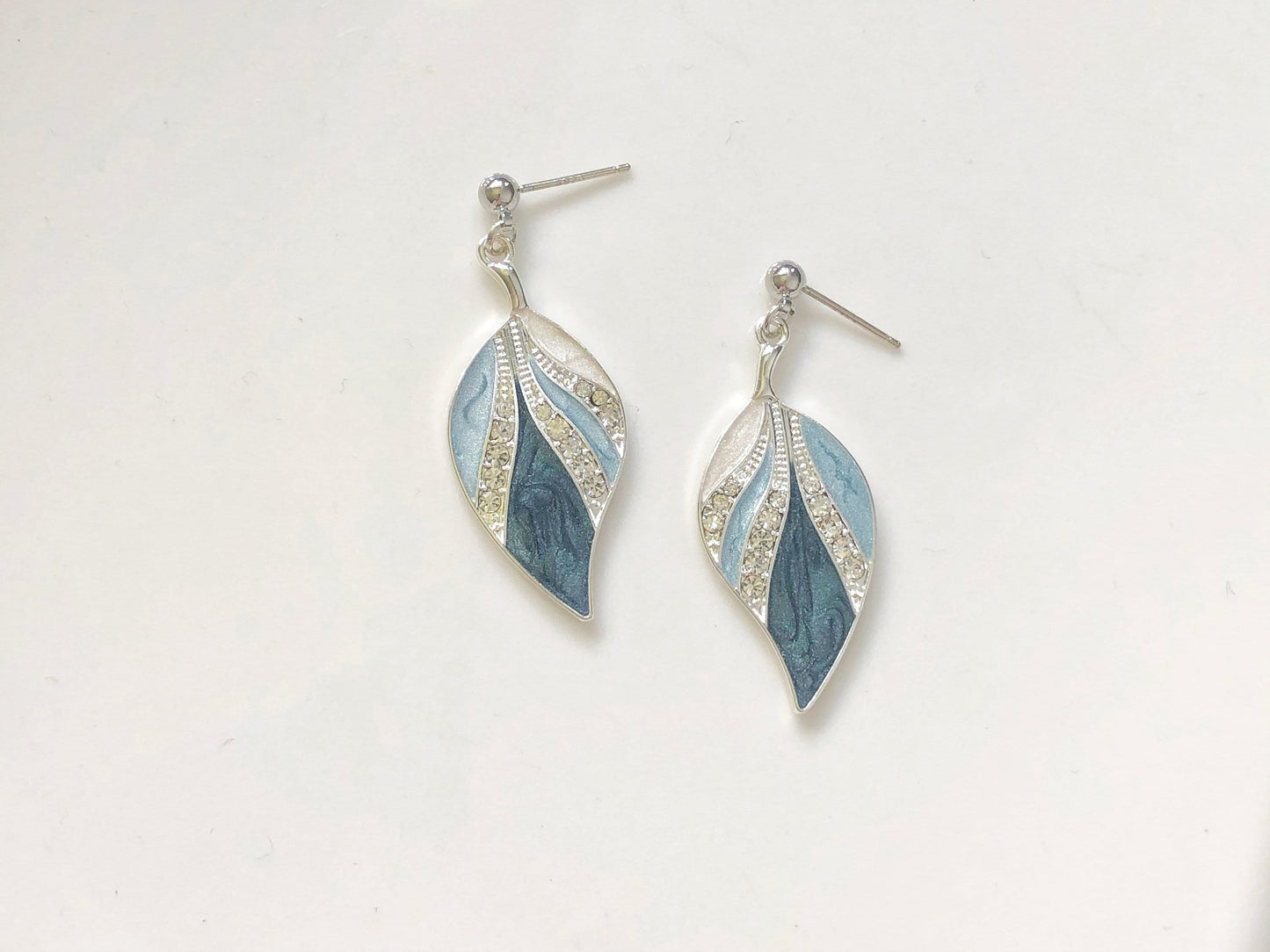 Blue Geometric Feather Earrings | Cute Dangle Jewelry | Clip On or Stud | Gift for Her | Handmade Enamel Earrings
