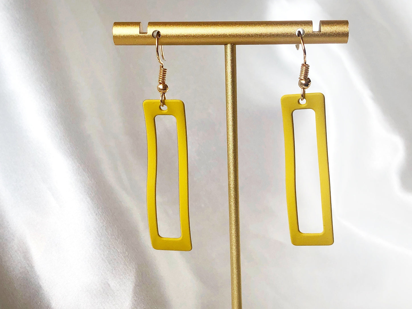 Green/ Yellow/ pink rectangle Ring clip on Earrings, Geometric dangle pendant, Gift for her