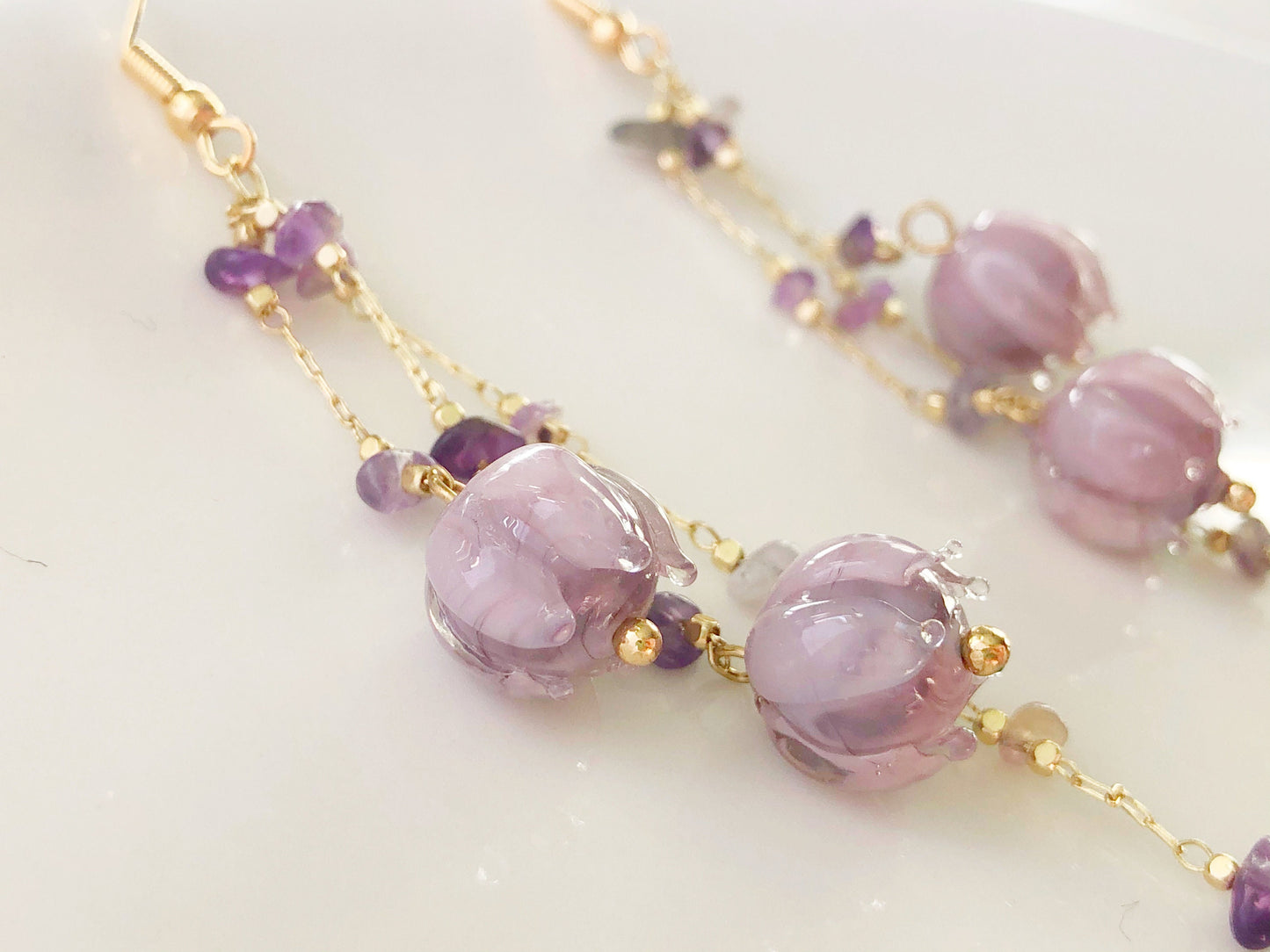 Fancy purple flowers Clip-on/ stud earrings, floral handmade earrings, gift for her