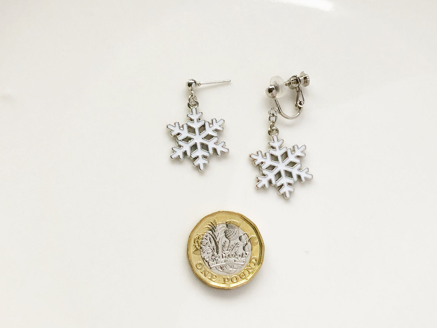 Cute Snowflake Winter Earrings - Silver Snowflake Studs or Clip-ons, Dainty Christmas Jewelry, Holiday Gift for Her, Winter Bridal Earrings