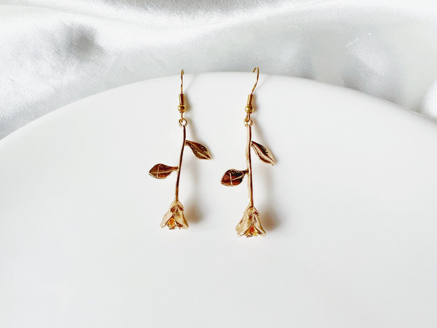 Dainty Rose Dangle Earrings | Flower Drop Earrings | Romantic Gift for Her | Bridesmaid Earrings | Minimalist Floral Jewellery
