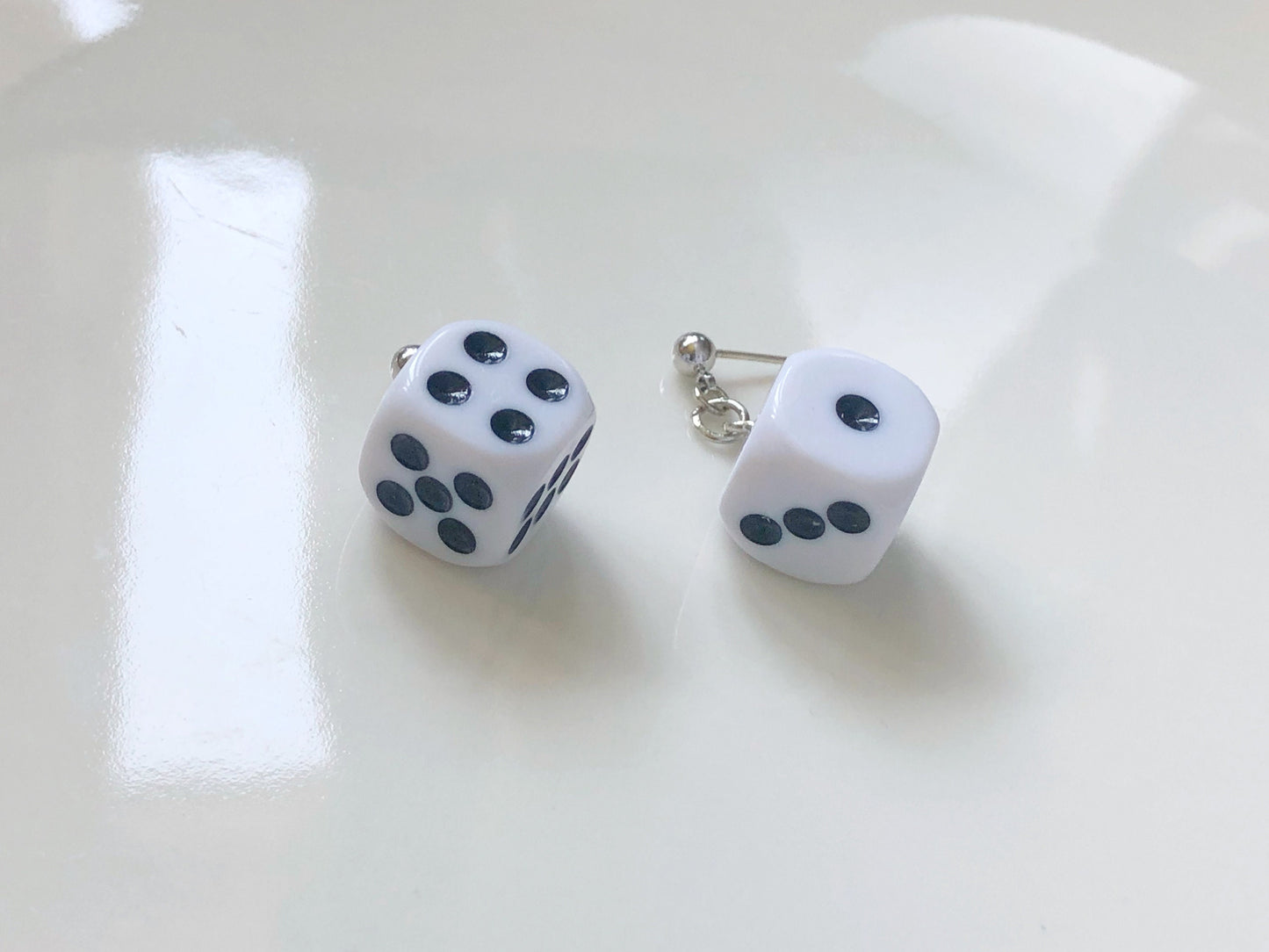 Cute dice Clip-on/ stud dangle drop earrings, Novelty jewellery, Funny Cute pendant
