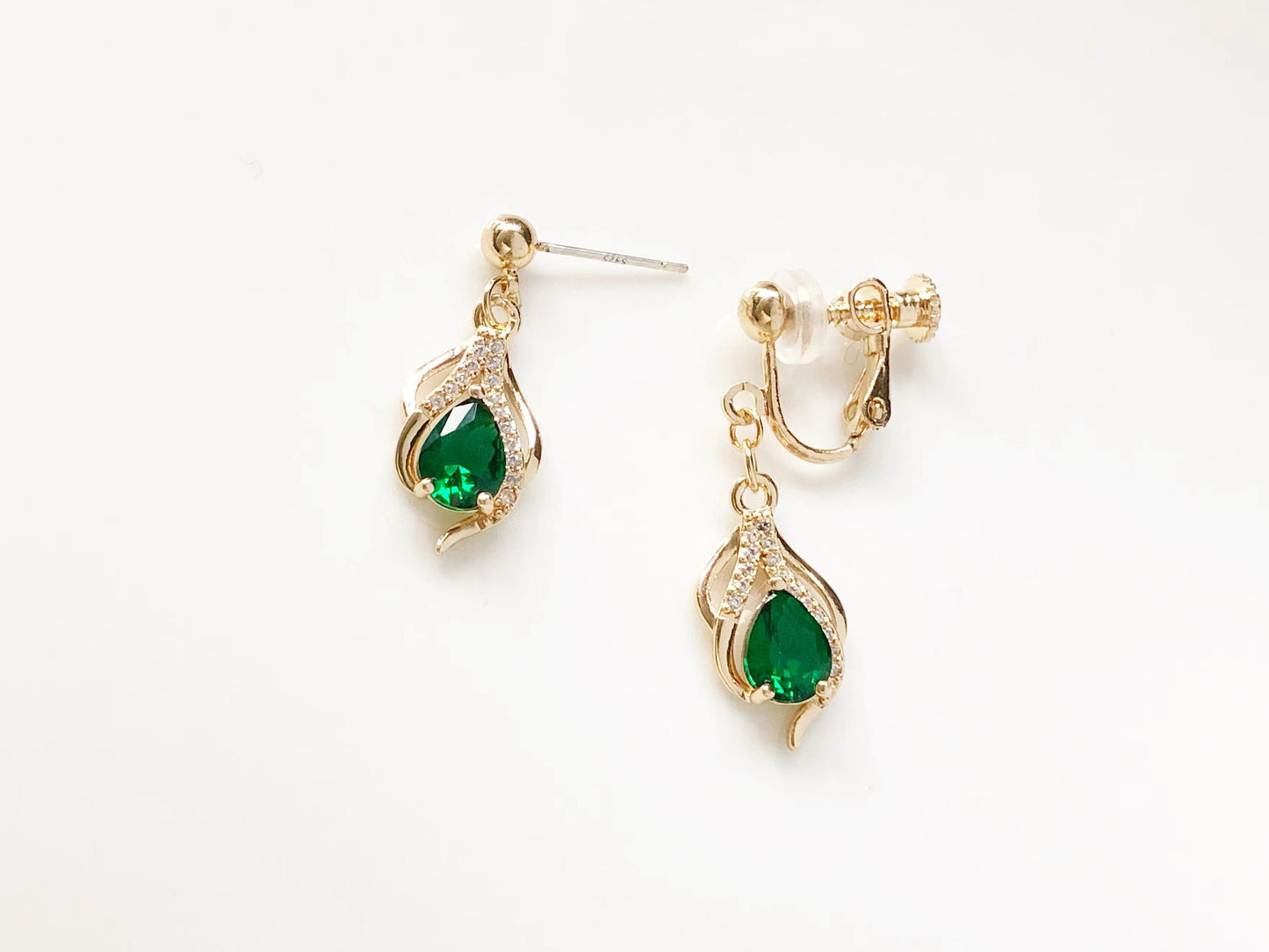 Dainty Green/ red/ White flower pendent Earrings, Delicate dangle jewellery, Gift for her