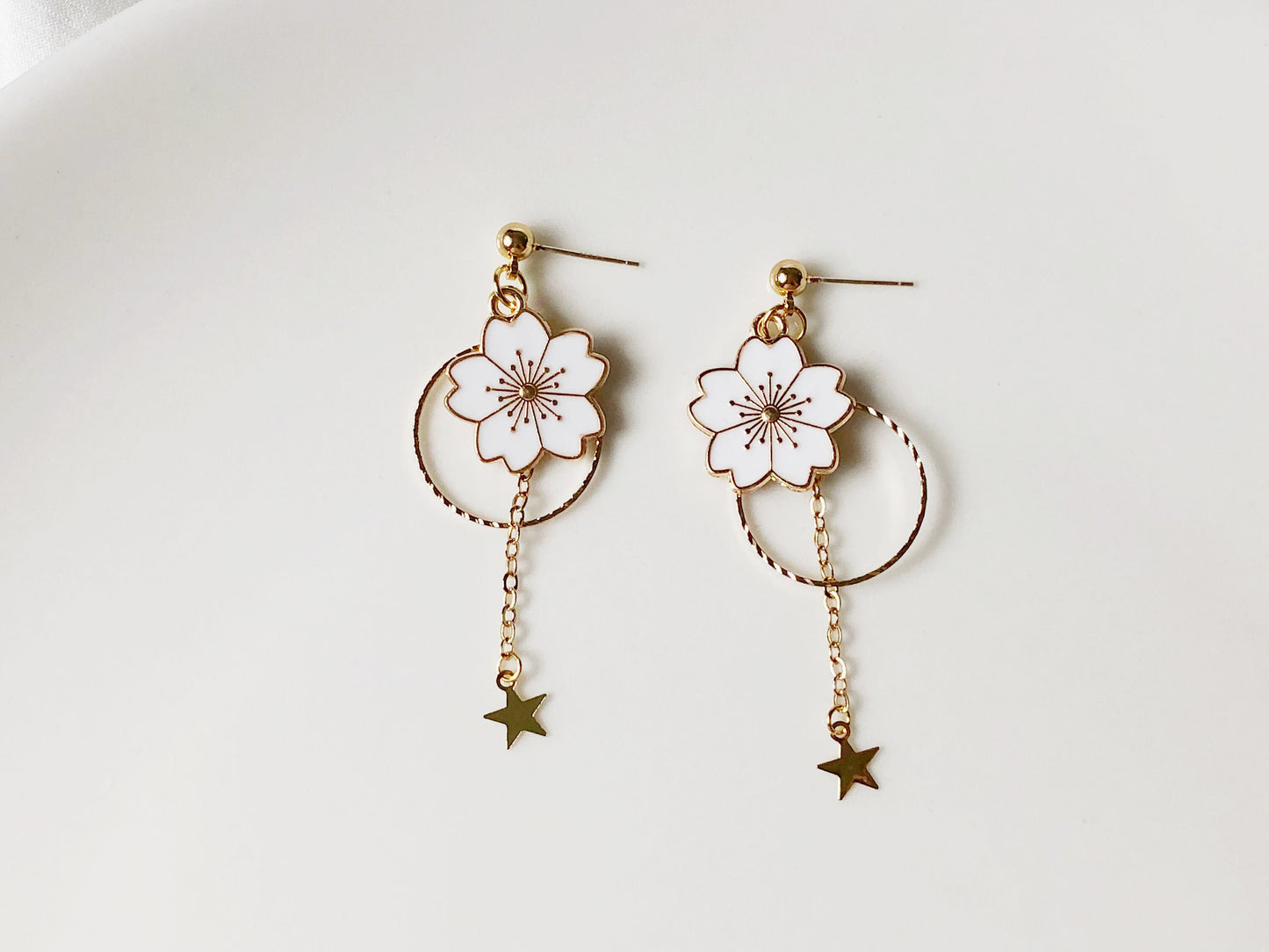 Sakura Cherry Blossom Earrings | Enamel Floral Jewellery | Clip On or Stud | Spring Gift for Her | Non Pierced Option
