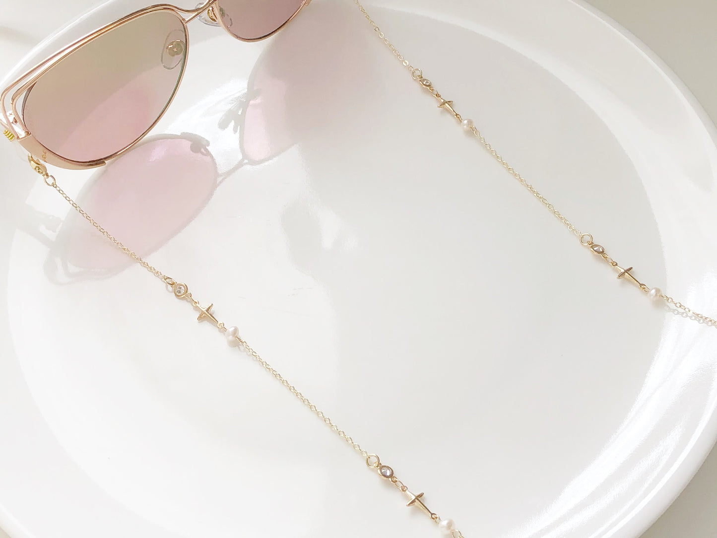 Dainty gold Zirconia crossing star glasses chain, Delicate sunglasses chain, Travel essential, Valentines Gift for her Lanyard
