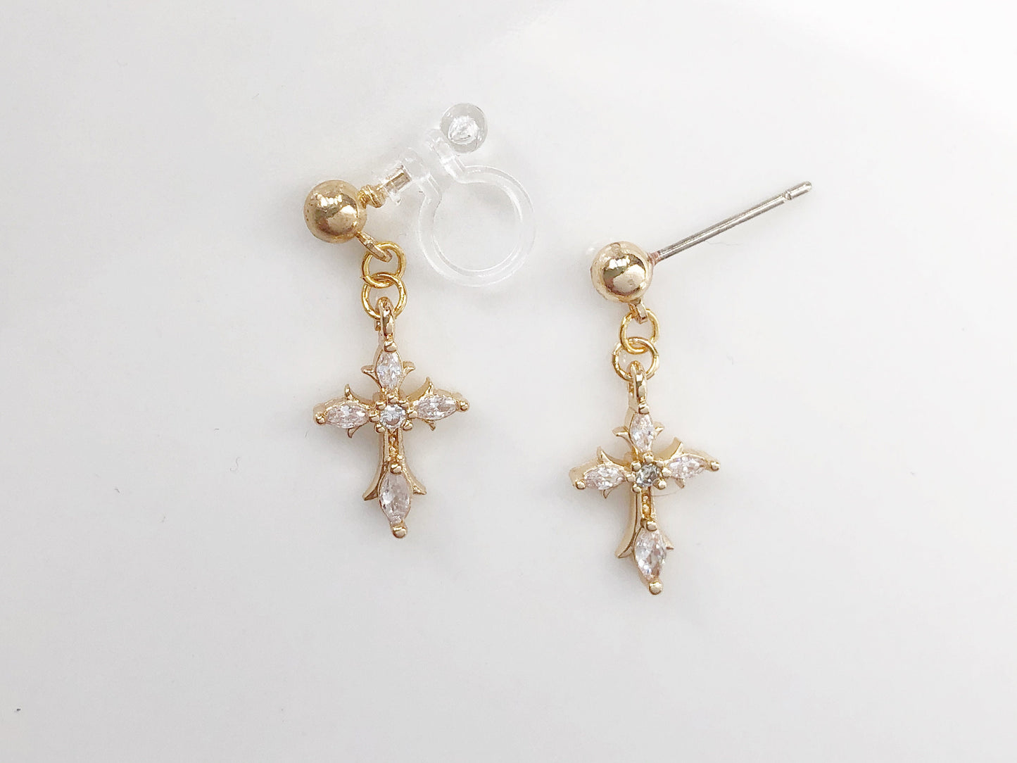 TINY Gold colour Dangle Cross Hook Earrings, Dainty cross earrings