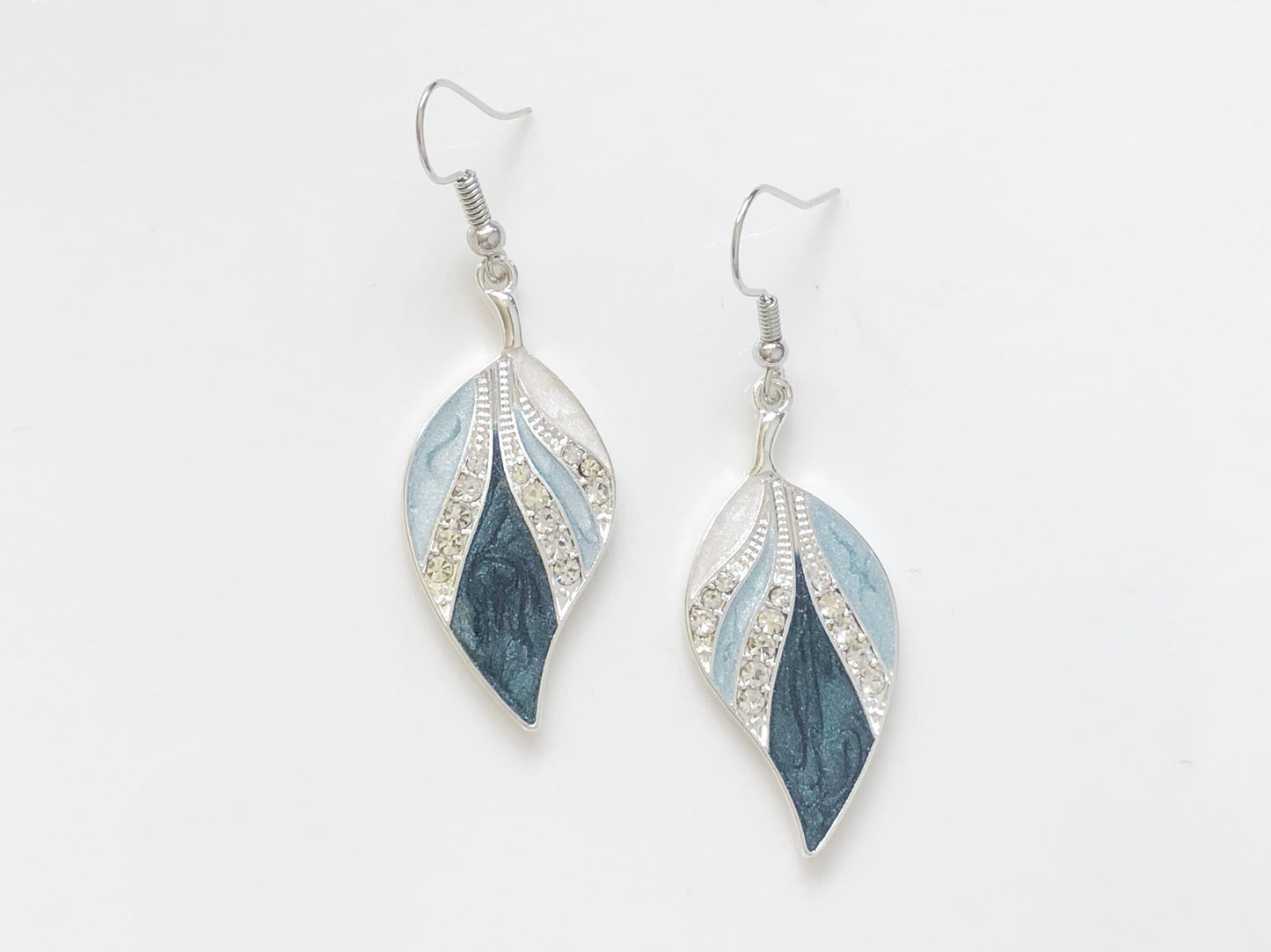 Blue Geometric Feather Earrings | Cute Dangle Jewelry | Clip On or Stud | Gift for Her | Handmade Enamel Earrings