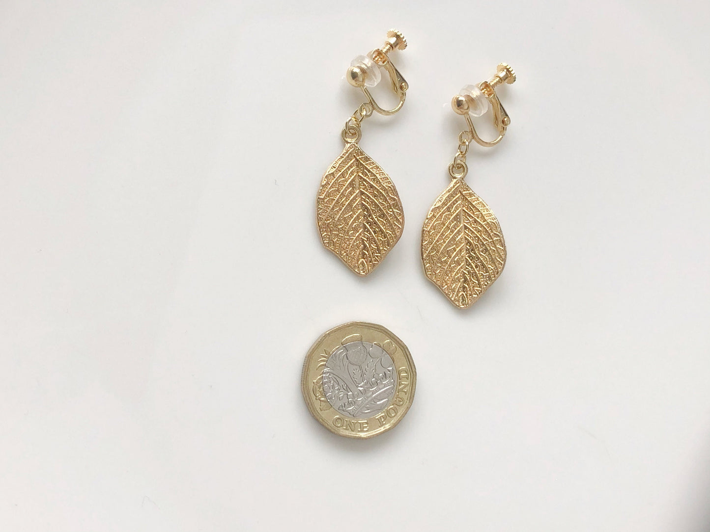Gold colour leaves clip on/ stud Earrings, Gold plated Dainty dangle pendant, Gift for her