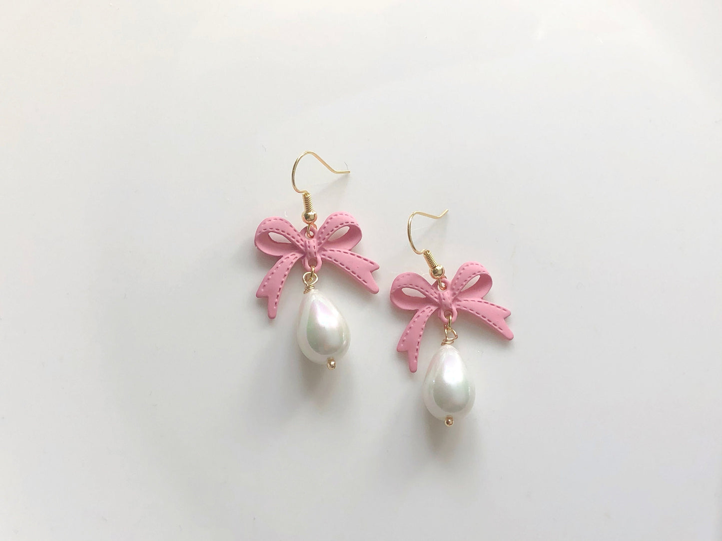 Brown bowknot and Faux teardrop Pearl stud / clip on Earrings, Gift for her