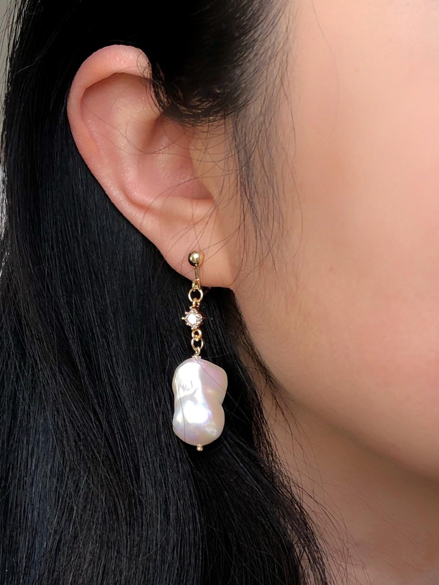 Baroque Ivory Pearl Earrings, Stud Hook Clip On Options Irregular Freshwater Pearl Drop Earrings with Star Charm Elegant Gift for Her