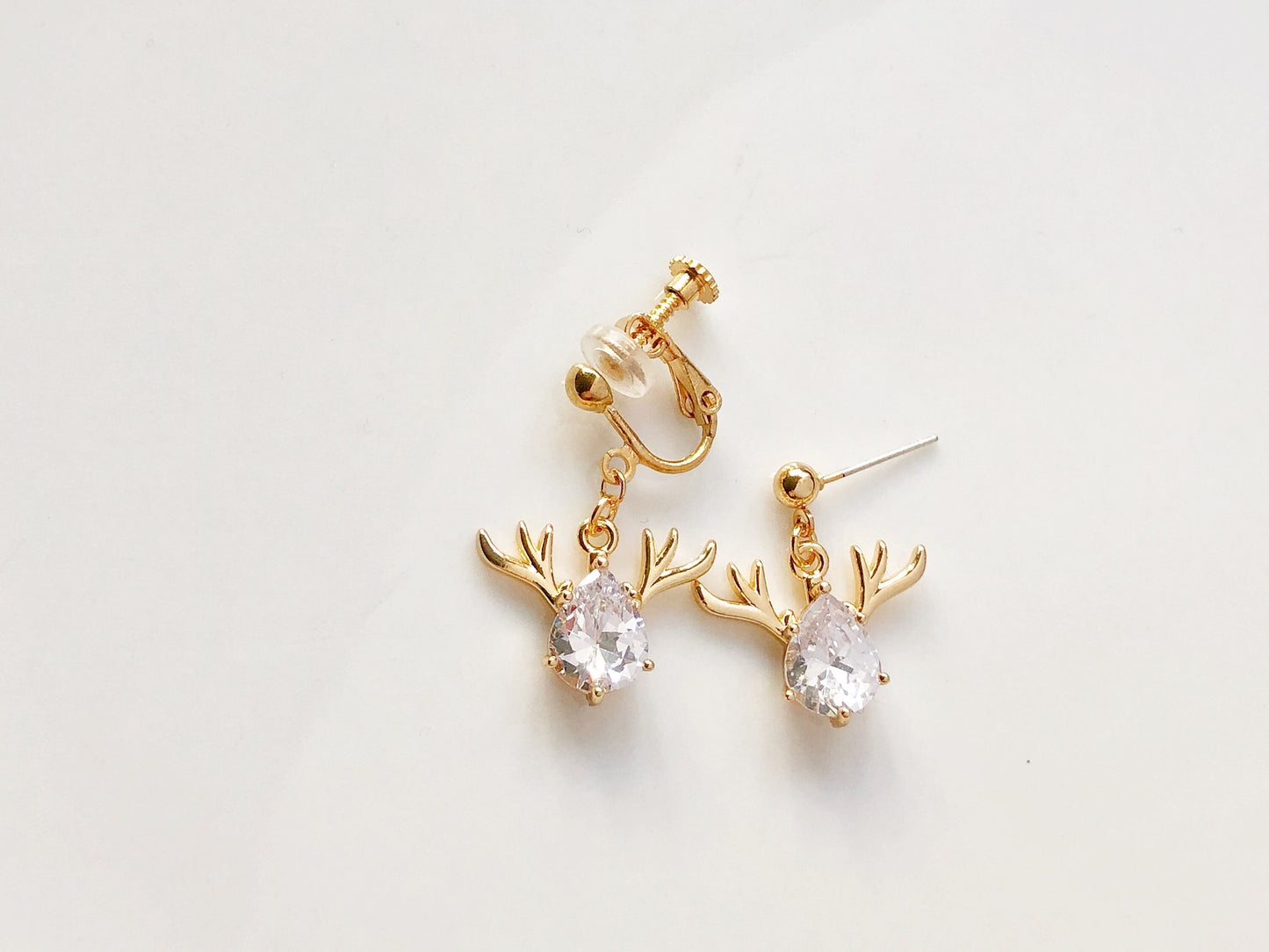 Dainty Faux amethyst quartz purple/ white stud/ clip on earring, Cute Xmas deer dangle earrings, Christmas gift for her