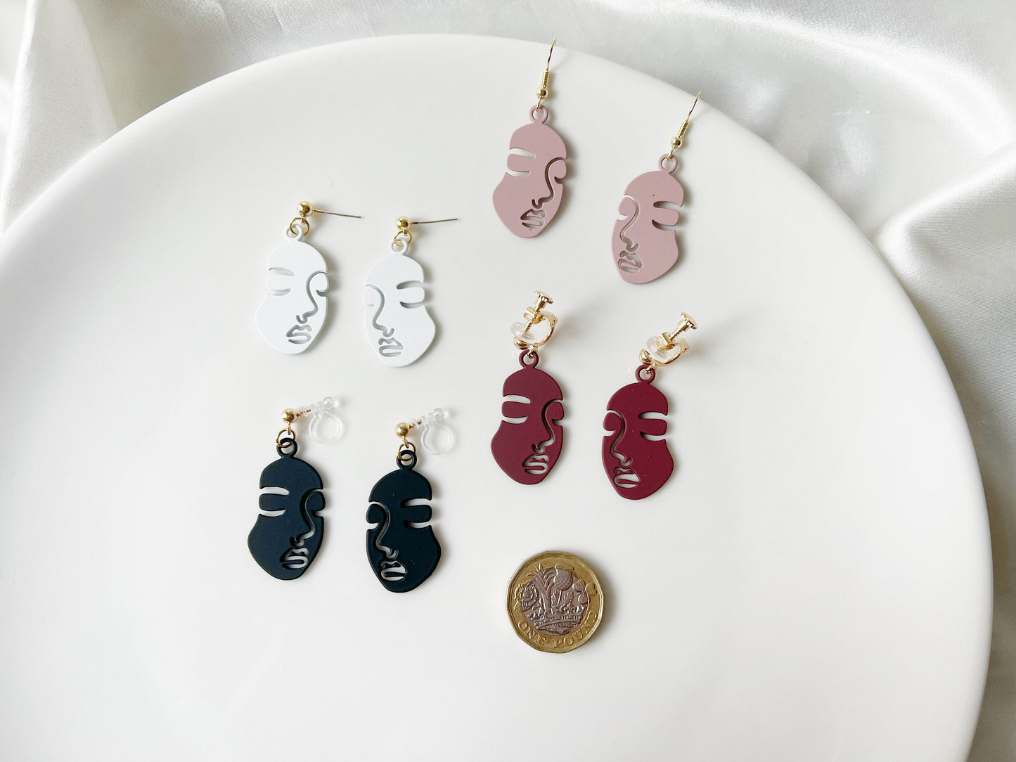 Red/ Black/ White Pretty Picasso face earrings, Hollow out Face Abstract Statement Drop Earrings