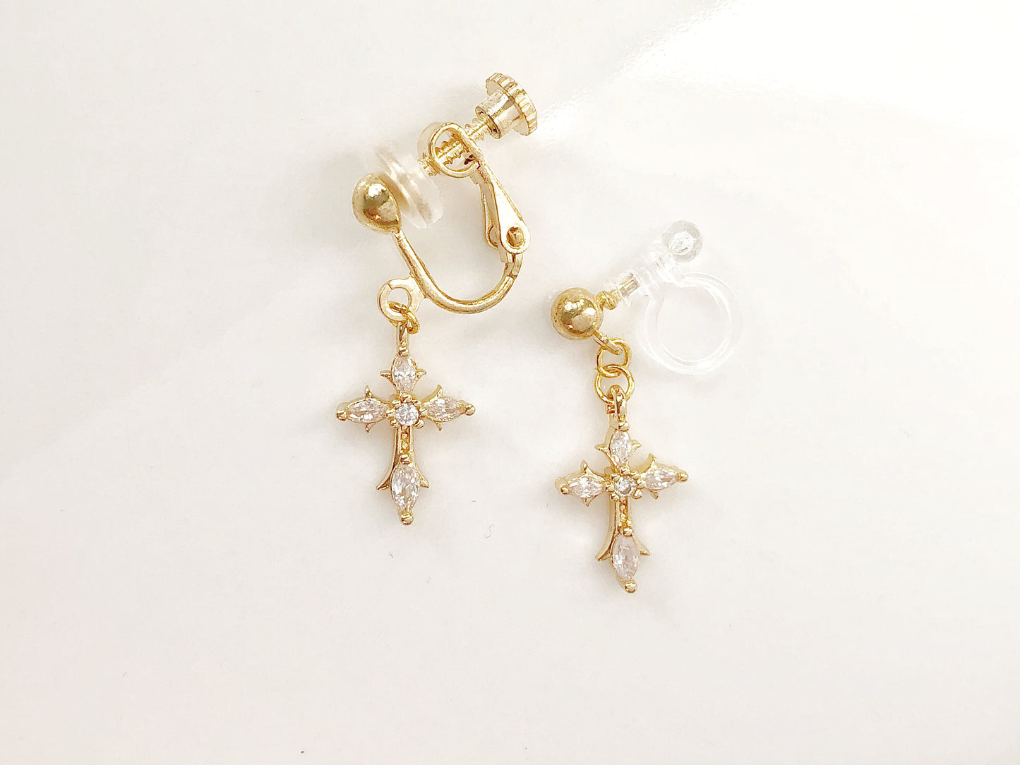 TINY Gold colour Dangle Cross Hook Earrings, Dainty cross earrings