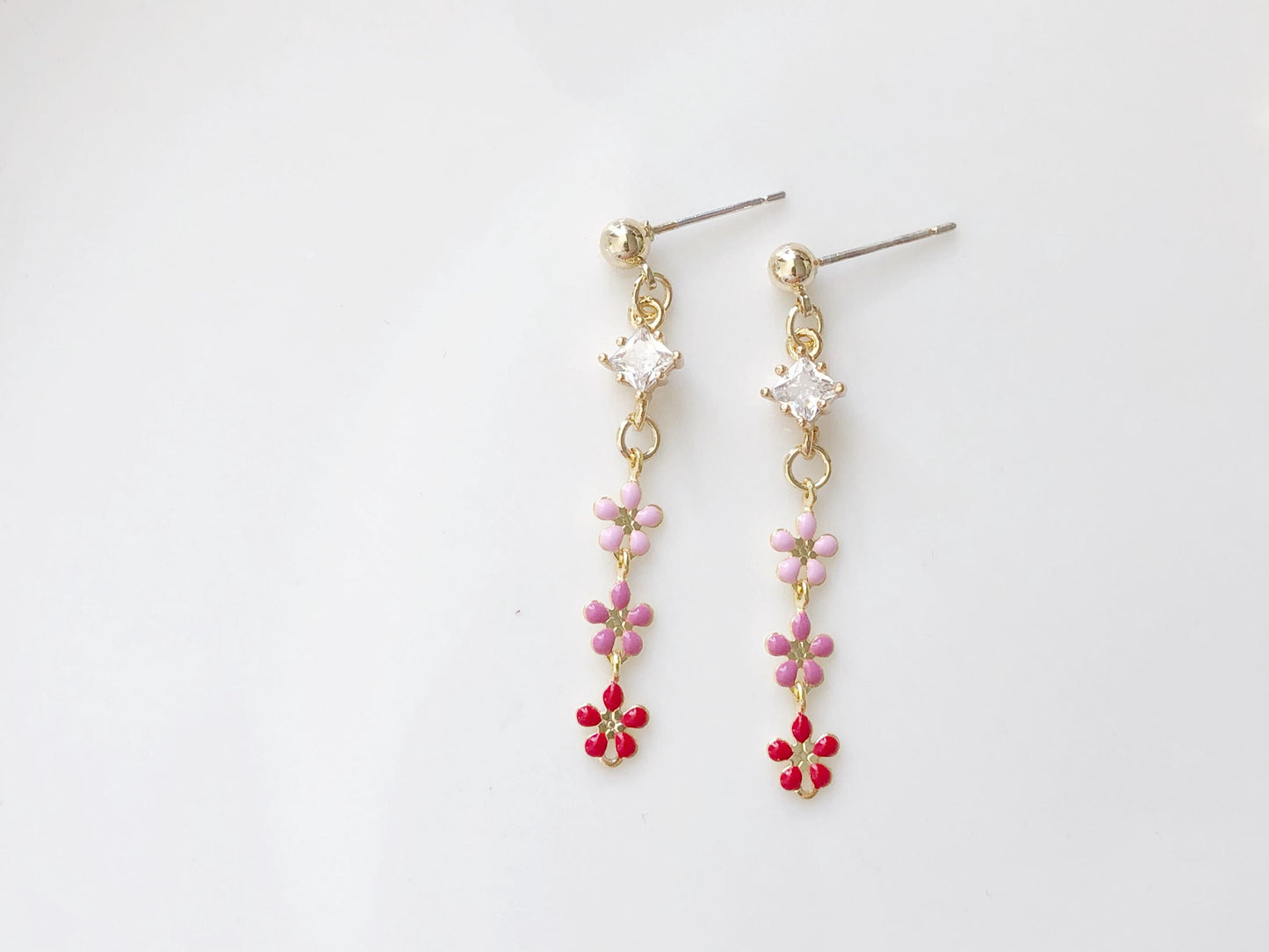 Cute Triple flower Clip-on/ stud earrings, delicate Pink purple blue earrings, handmade gift for her