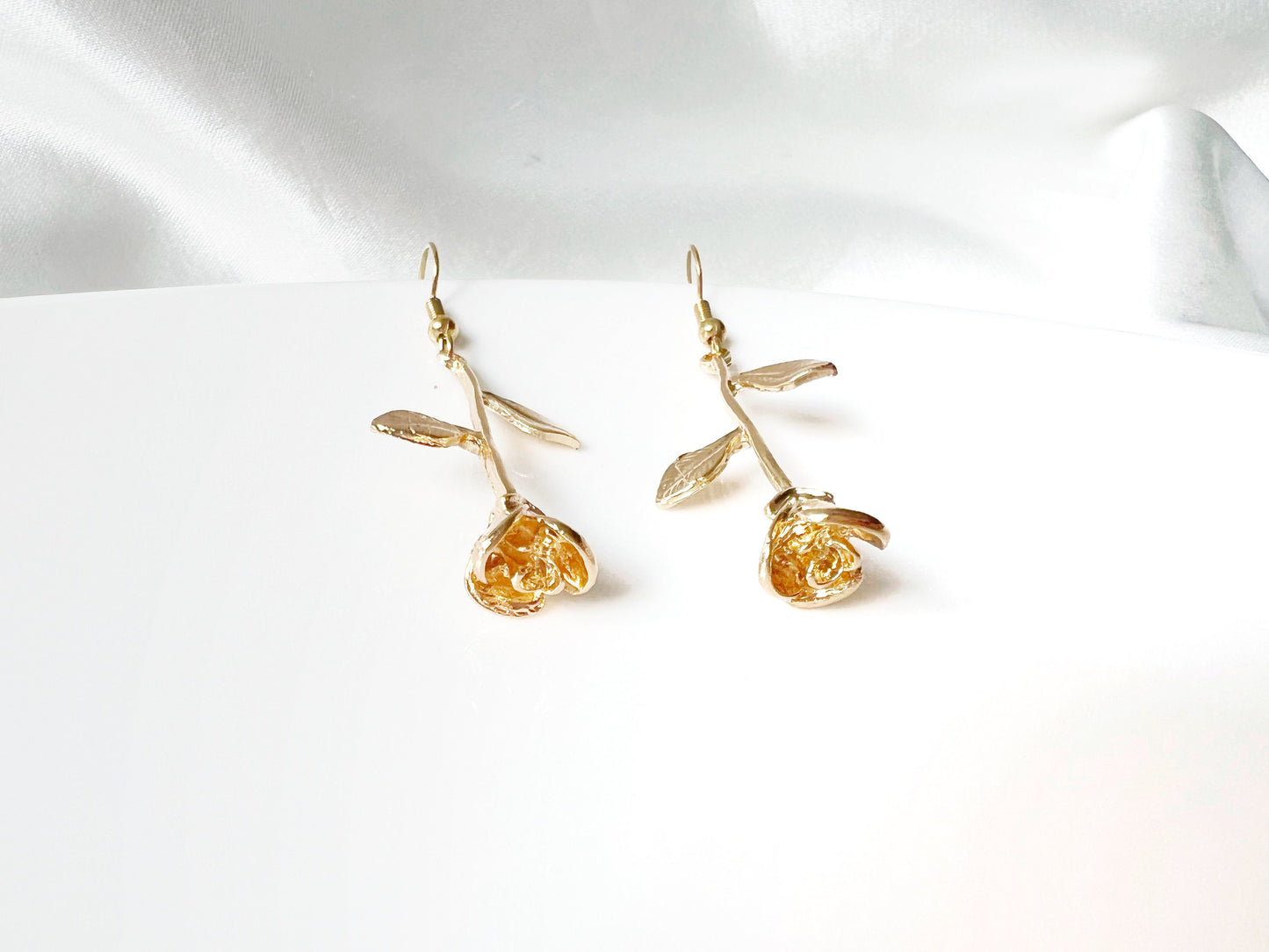 Dainty Rose Dangle Earrings | Flower Drop Earrings | Romantic Gift for Her | Bridesmaid Earrings | Minimalist Floral Jewellery