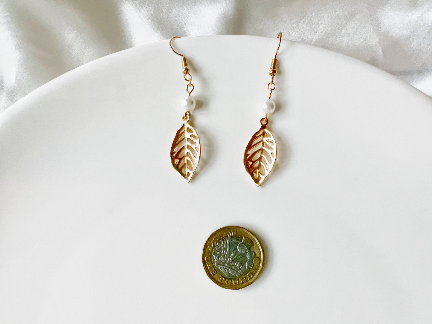 Hollow-out leaves and Faux pearl Clip-on/ stud earrings, Cute handmade gift for her