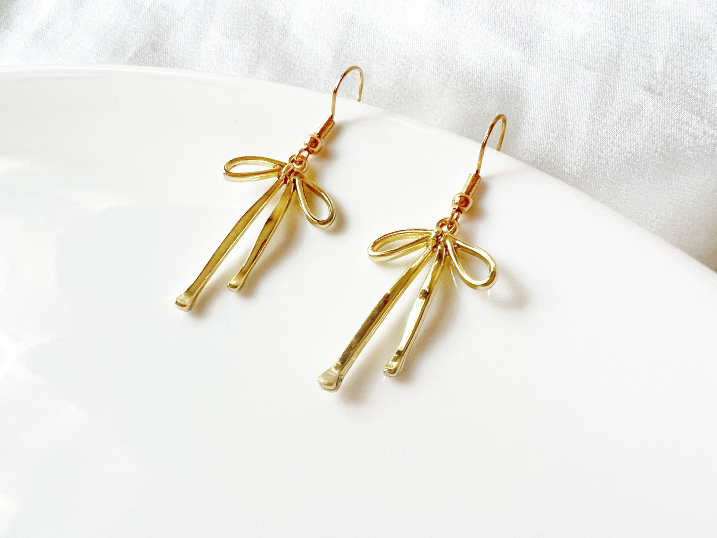 Gold Bow Earrings | Vintage Style Clip On, Stud or Hook Options | Dainty Gift for Her | Bridesmaid Jewellery | Elegant Everyday Earrings