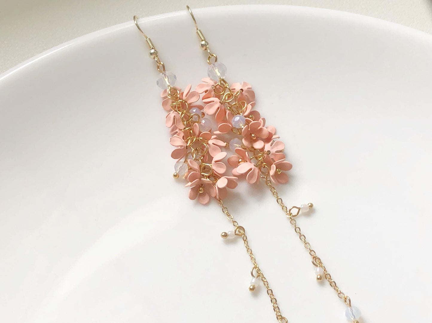 Yellow white pink Floral Dangle Earrings | Clip On or Long Drop | Sweet Osmanthus Jewellery | Gift for Her
