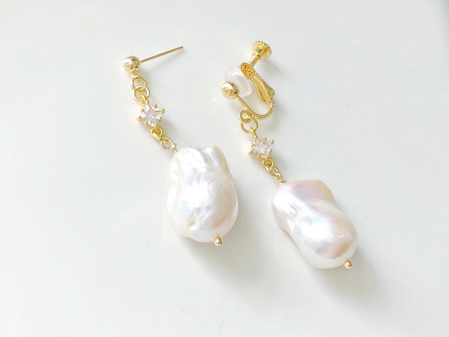 Baroque Ivory Pearl Earrings, Stud Hook Clip On Options Irregular Freshwater Pearl Drop Earrings with Star Charm Elegant Gift for Her