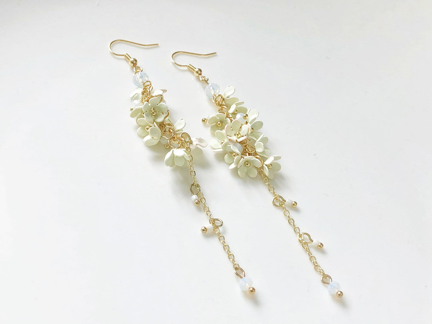 Yellow white pink Floral Dangle Earrings | Clip On or Long Drop | Sweet Osmanthus Jewellery | Gift for Her