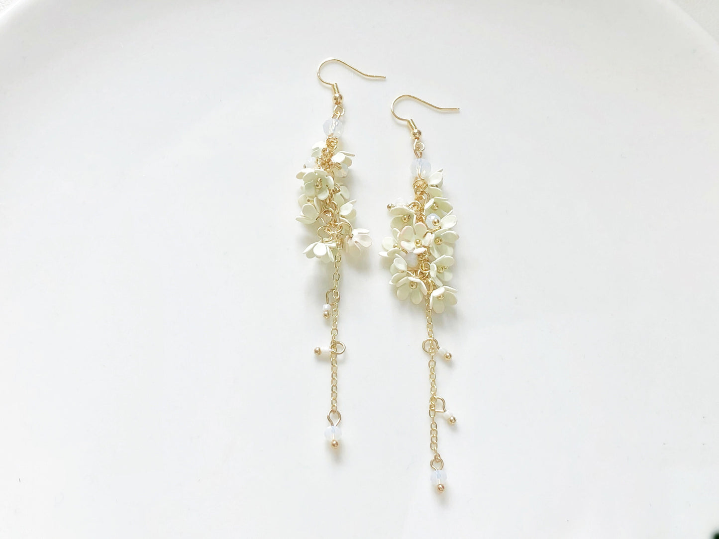 Yellow white pink Floral Dangle Earrings | Clip On or Long Drop | Sweet Osmanthus Jewellery | Gift for Her