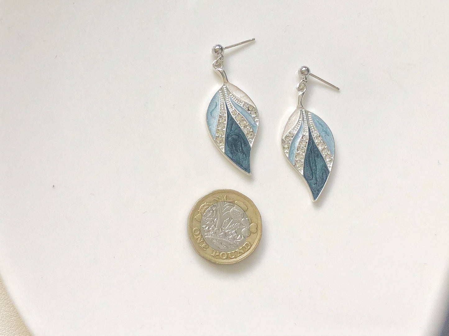 Blue Geometric Feather Earrings | Cute Dangle Jewelry | Clip On or Stud | Gift for Her | Handmade Enamel Earrings