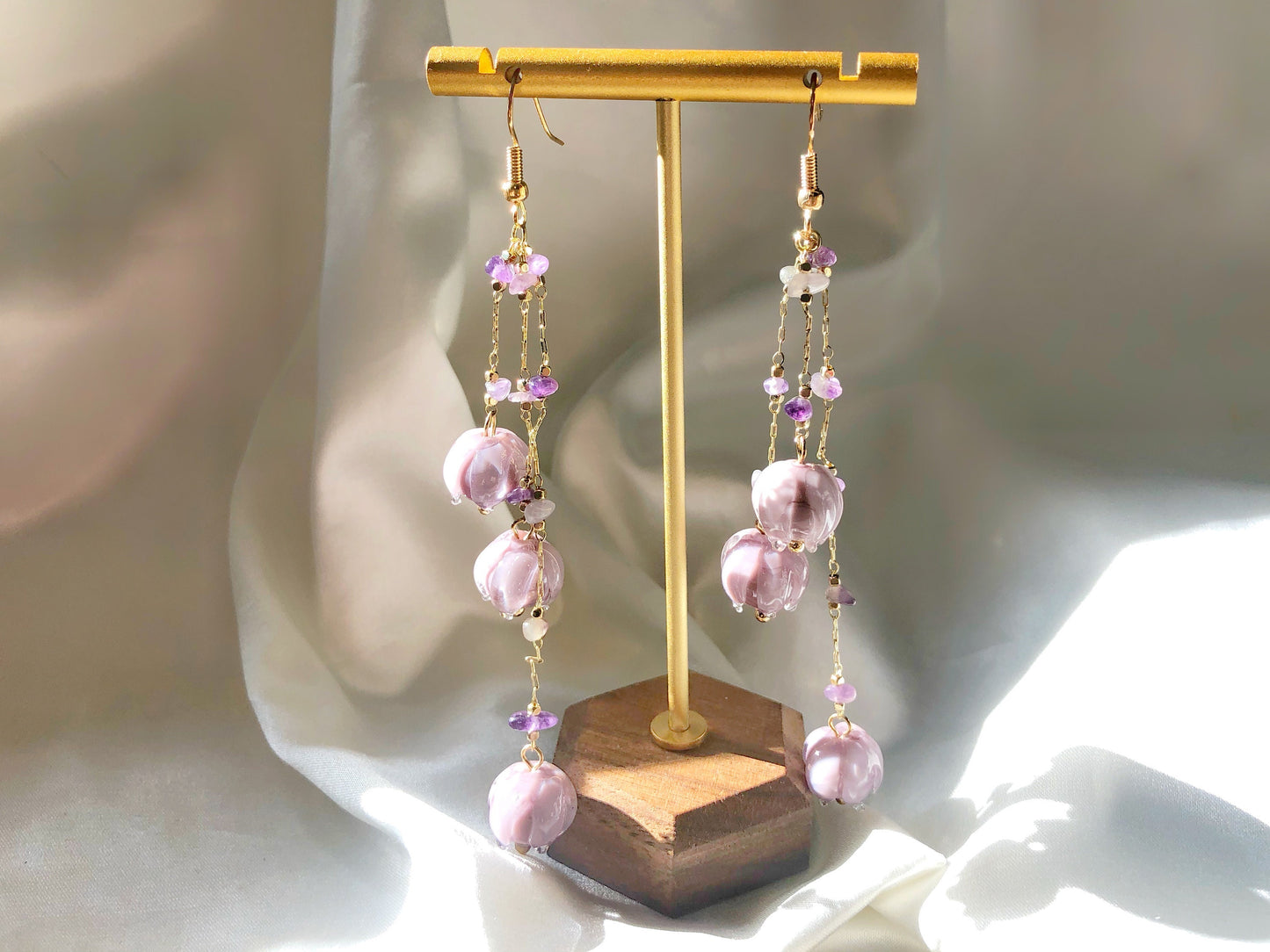 Fancy purple flowers Clip-on/ stud earrings, floral handmade earrings, gift for her