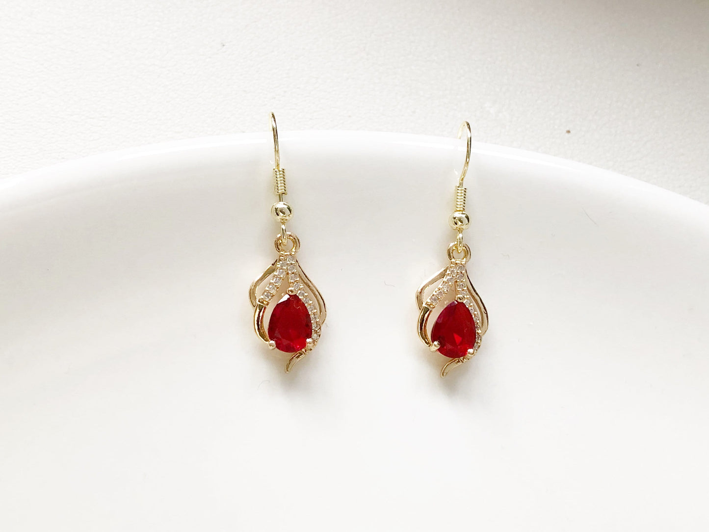 Dainty Green/ red/ White flower pendent Earrings, Delicate dangle jewellery, Gift for her
