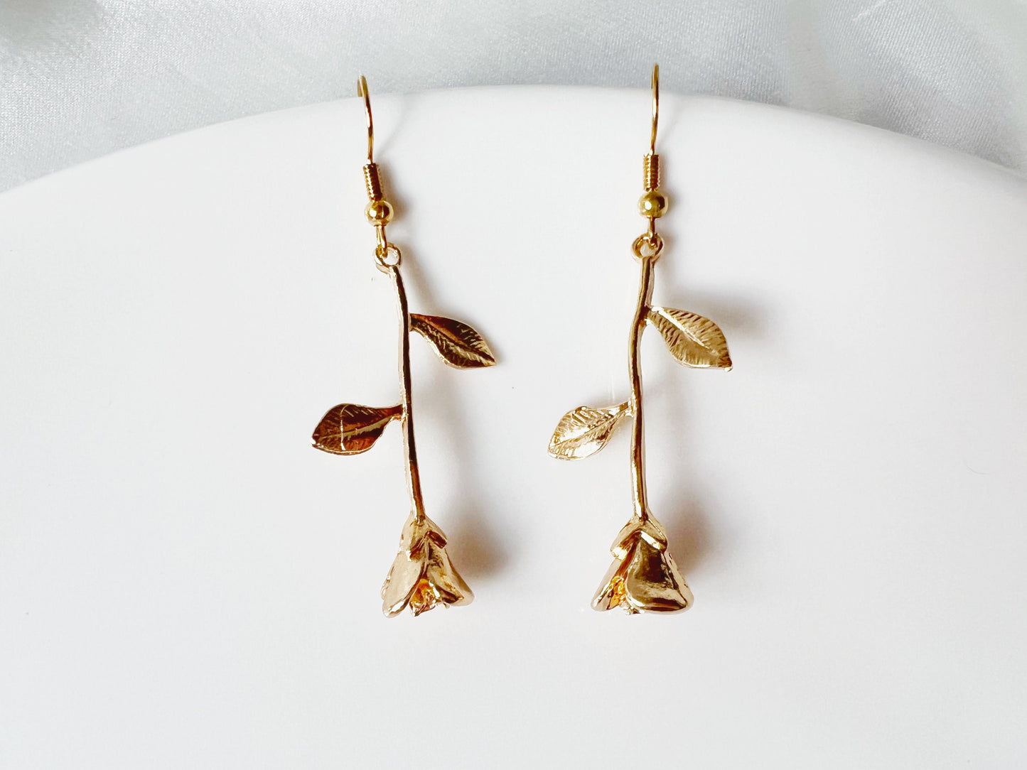 Dainty Rose Dangle Earrings | Flower Drop Earrings | Romantic Gift for Her | Bridesmaid Earrings | Minimalist Floral Jewellery