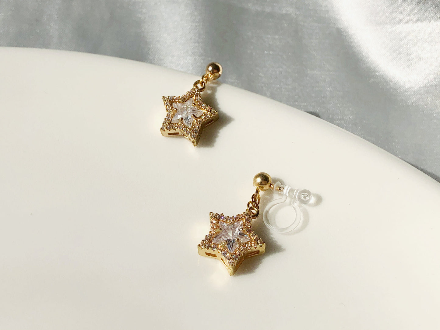 Dainty dangle Star stud/ clip on Earrings, gift for her