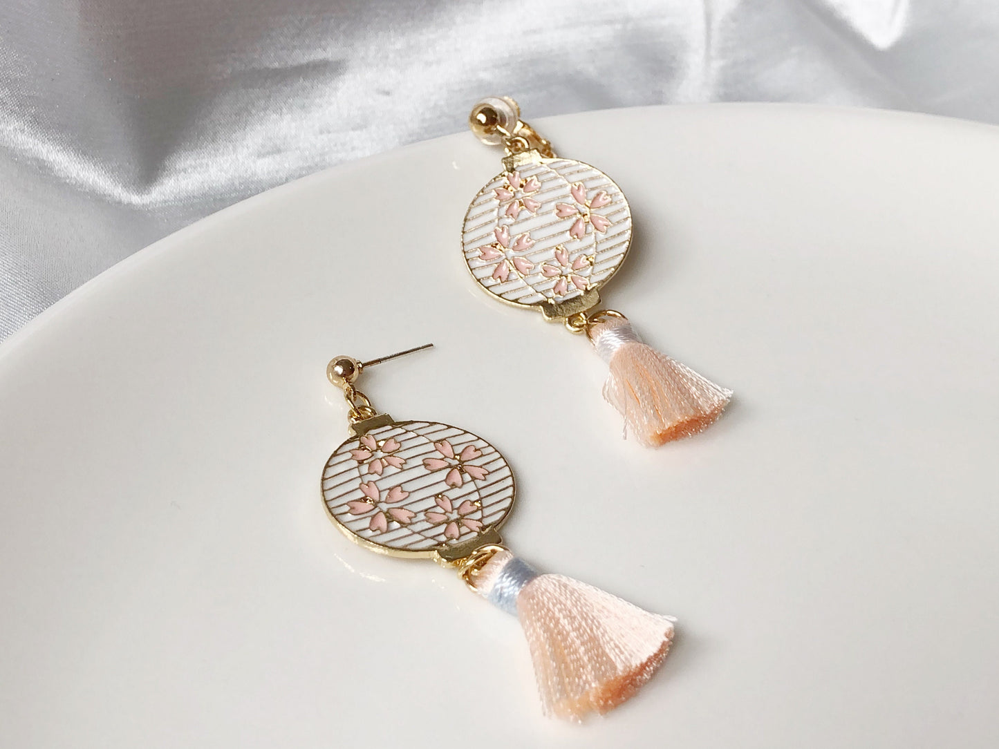 Chinese/Japanese lantern Clip-on/ stud earrings with beautiful tassel, Luna new year gift, Cute handmade gift for her, Luna new year gift